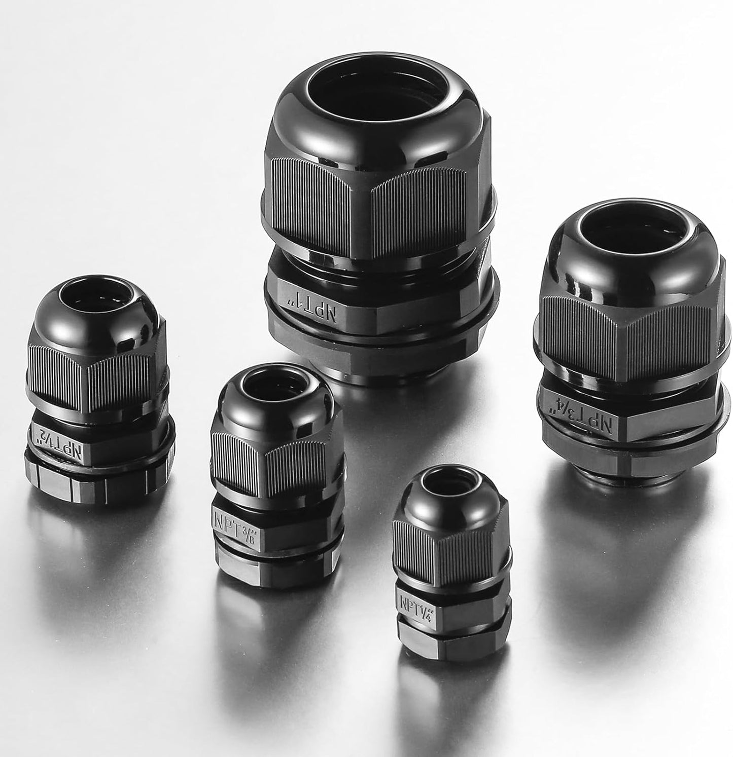 10 PCS 1"(17-25mm) NPT Nylon Cable Gland Joints with Gaskets, IP68 Adjustable Lock Nut Strain Relief Cord Grip Waterproof Cable Glands - UL Listed and RoHS Compliant