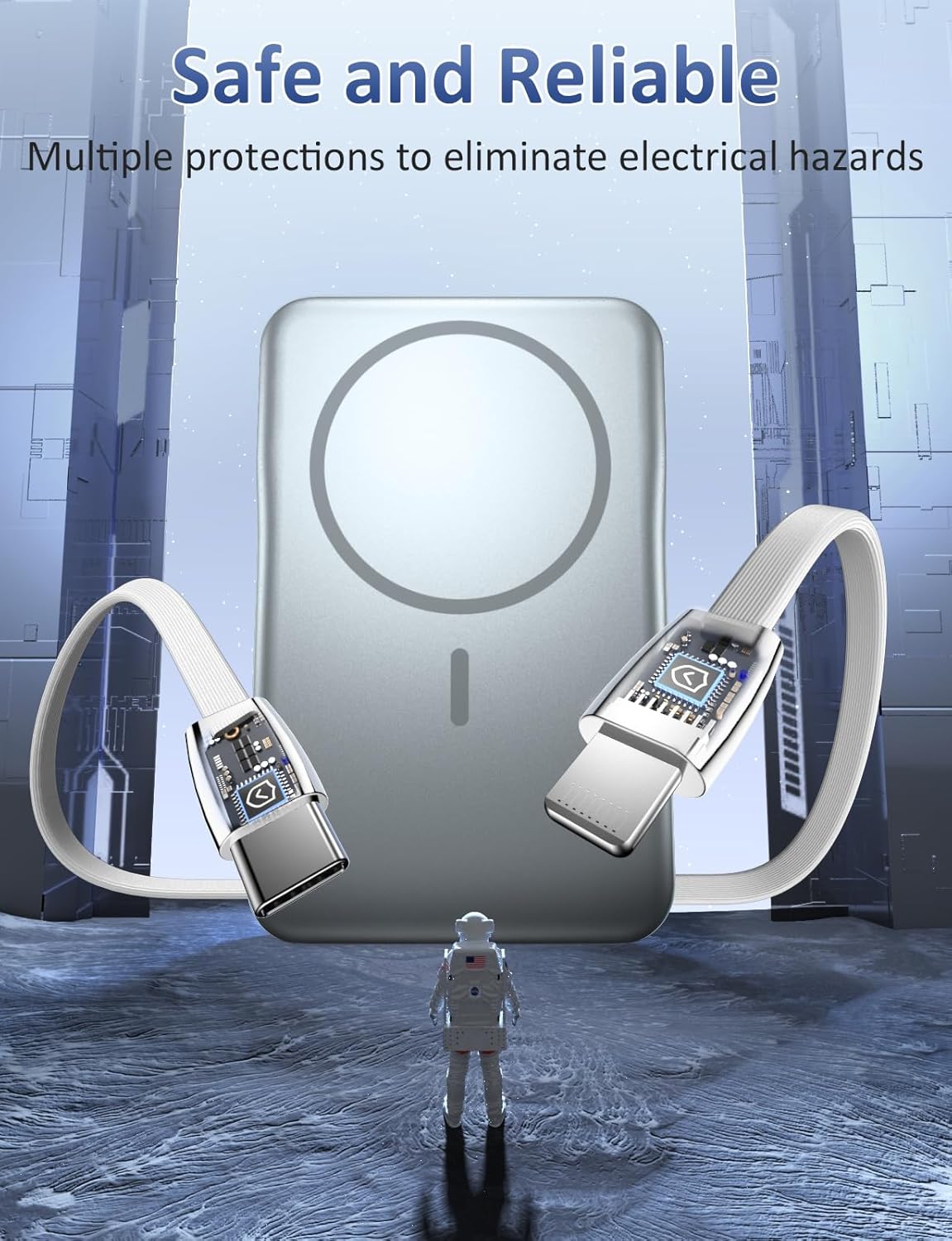 Magnetic Portable Charger, 10000mAh Power Bank, 5 in 1 Portable Charger with Built in Cable, 20W Fast Charging for Magsafe Battery Pack Compatible with iPhone 16/15/14/13 Pro/Pro Max, Samsung Series