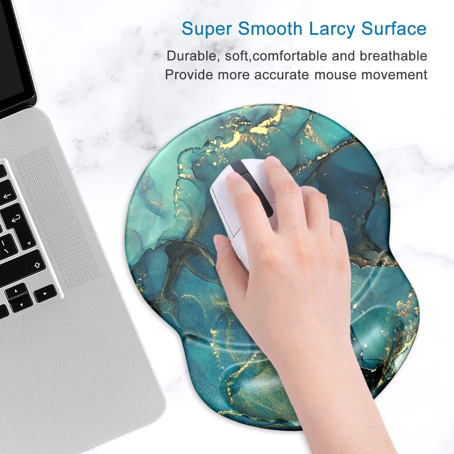 ITNRSIIET Ergonomic Mouse Pad with Gel Wrist Support Small Wrist Rest Smooth Surface Non-Slip PU Base Comfortable Office Supplies Pain Relief, 8.7 x 7.2 inches, Abstract Ink Tempera