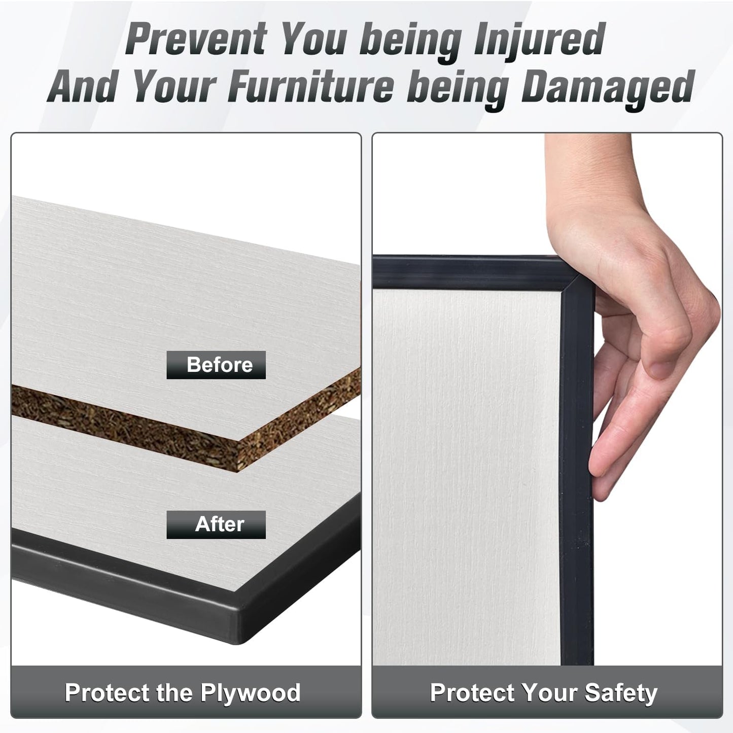 Rubber Edge Trim, Self Adhesive U Channel Edge Trim, Big Size U Shaped Trim, Edge Banding for Plywood, Woods, Shelf, Cabinet, Countertop, Fit for 1/2", Length 20Ft, Black