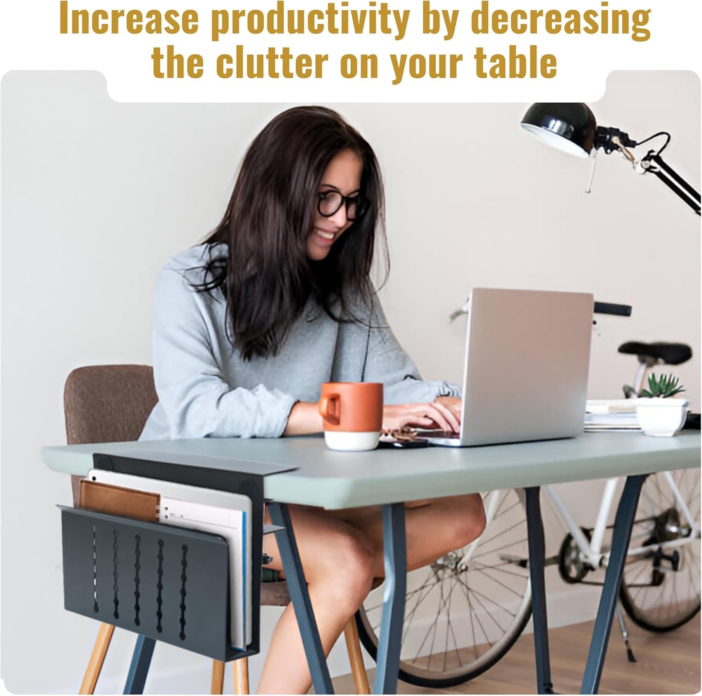 Desk Side Storage – Heavy-Duty Steel Laptop Holder Desk Attachment with Magnetic Pen Holder, Side Table No Drill Clamp Desk Organizer, Hanging Desk Organizer for Home & Office – Black