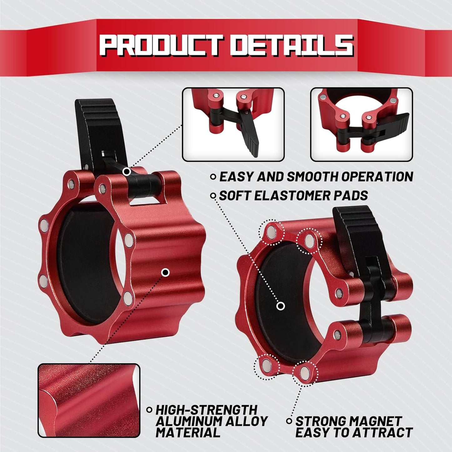 RitFit 2-Inch Magnetic Barbell Collars Locking Clamps - Heavy Duty Aluminum Alloy, Quick Release with Non-Slip TPR Pads for Olympic Weightlifting Powerlifting Training (Pair)