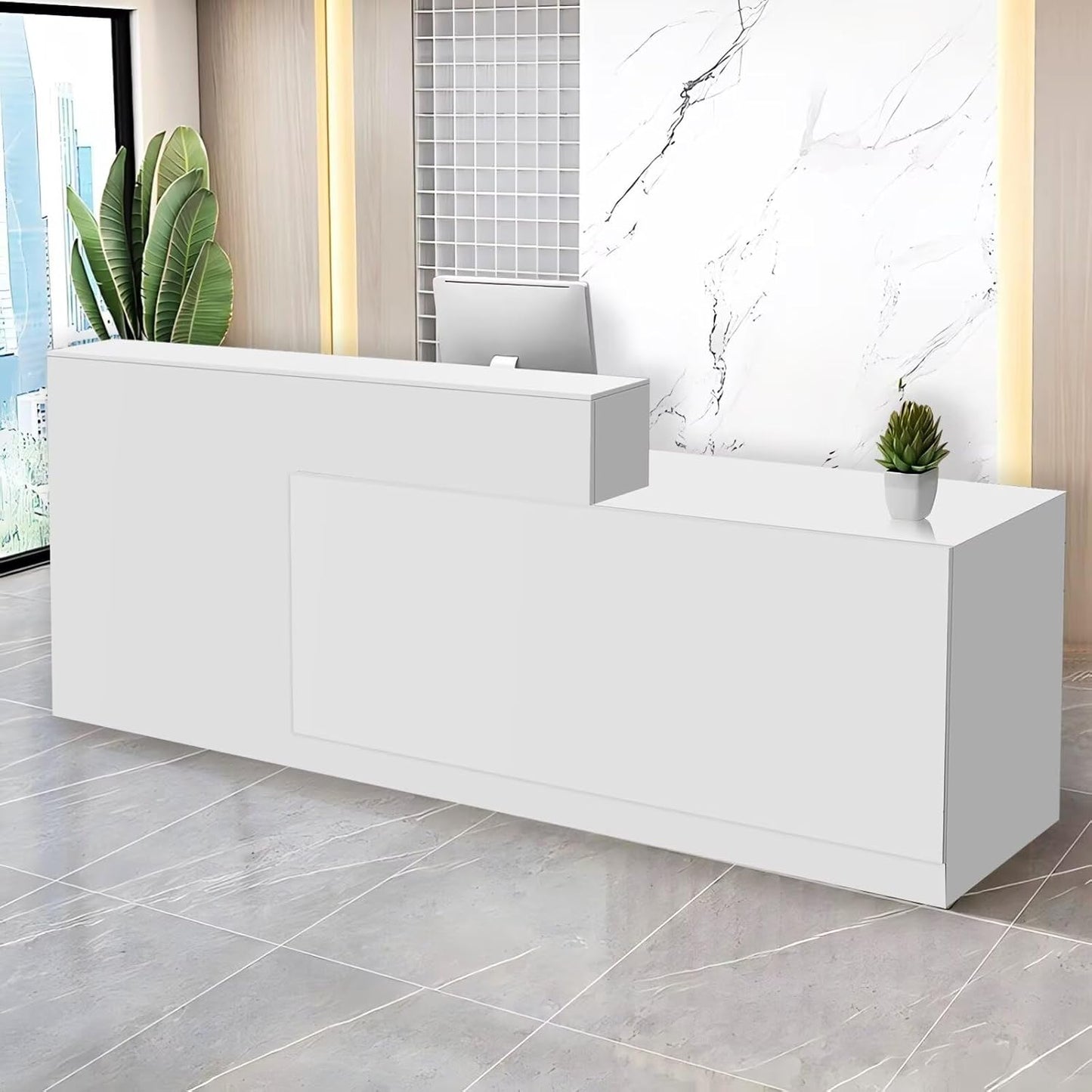 Reception Desk with Counter Modern Checkout Counter with Lockable Drawer Keyboard Tray Receptionist Desk for Office Salon Reception Table O Right 55inch/140cm