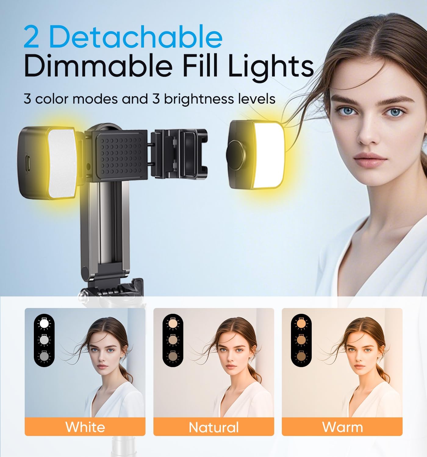 MAGIC JOHN Phone Tripod, Portable Selfie Stick, Pocket Size Tripod for iPhone, Selfie Stick with Wireless Detachable Remote Control & 2 Fill Light for Photograph, Live Streaming, Video Recording