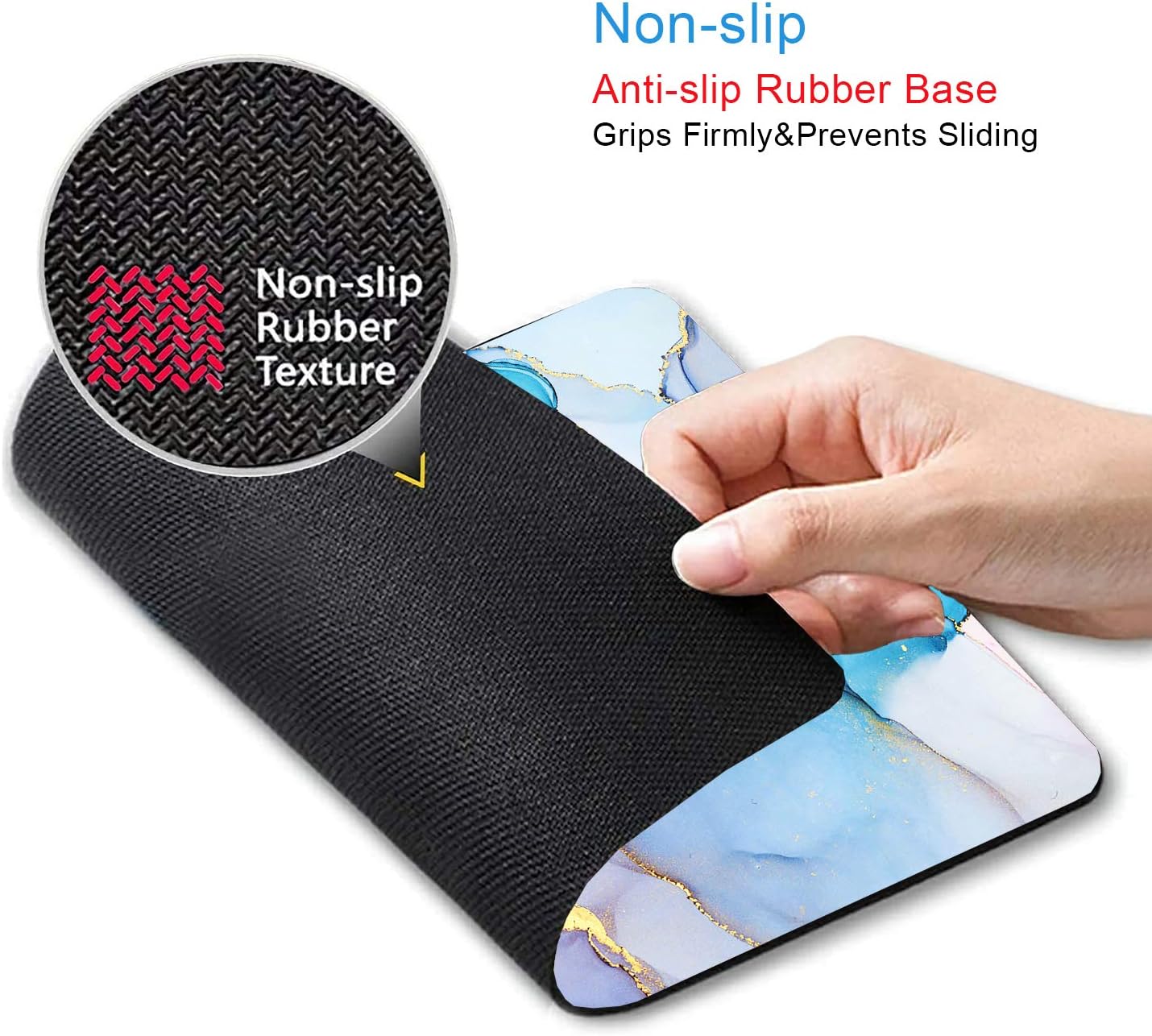 IMAYONDIA Blue Pink Ink Marble Mouse Mat, Custom Design Non-Slip Rubber Base Waterproof Office Mouse Pad, Golden Marbling for Women, 9.5 x 7.9 Inch