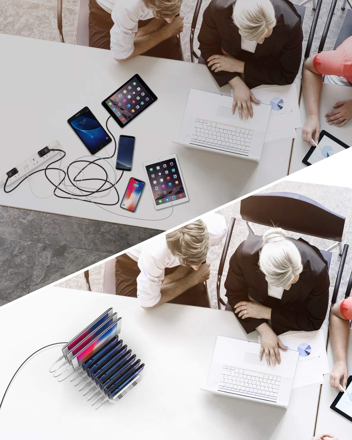 Unitek Charging Station for Multiple Devices, USB Charging Dock with Adjustable Dividers, QC 3.0 and SmartIC, iPhone, iPad, Tablet Organizer Stand-(UL Certified)