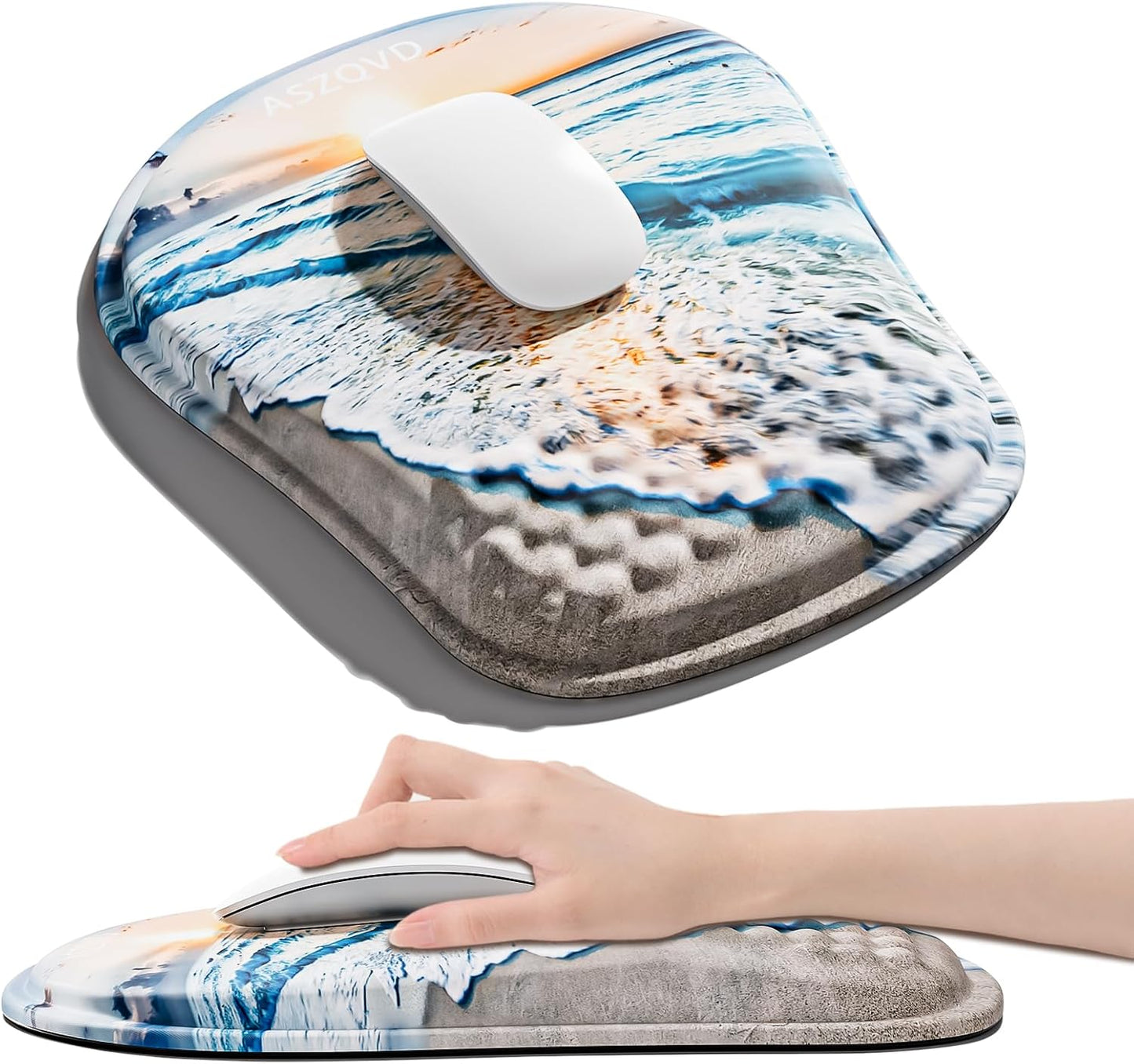 Mouse Pad with Wrist Rest, Ergonomic Mousepads with Wrist Support, Soft Lycra Fabric Memory Foam Office Desk Accessories for Comfort/Pain Relief/PC Gaming/Computer/Laptop (Seaside Sunset)