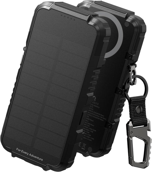 Dexnor Solar Charger Power Bank 27,000mAh, 65W PD3.0 & QC3.0 Fast Charging Powerbank External Battery Pack Portable Wireless Chargers with Flashlight and Carabiner, Compatible with MagSafe & Qi