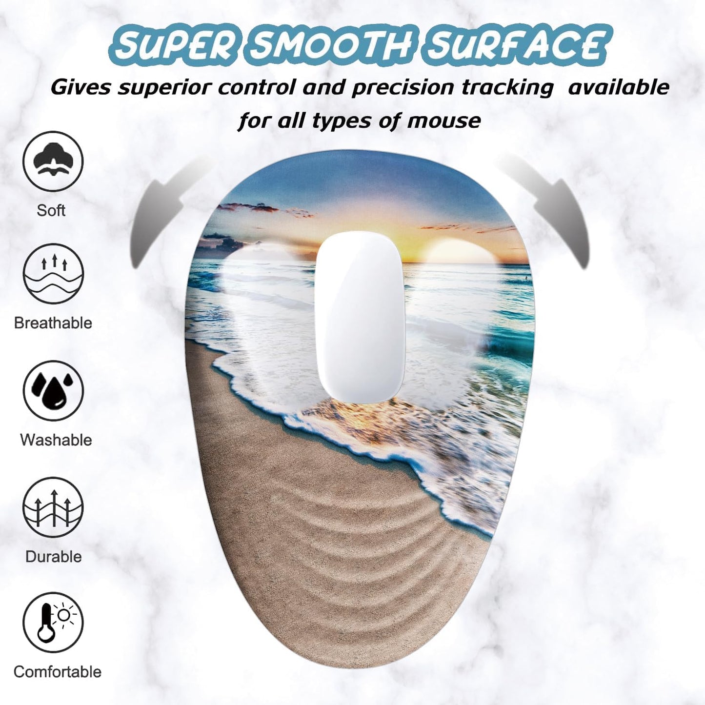 Sunset Mouse Pad, Ergonomic Mouse Pad with Wrist Rest Support, Non-Slip PU Base Desktop Mousepad for Pain Relief, Computer, Office & Home, Beach