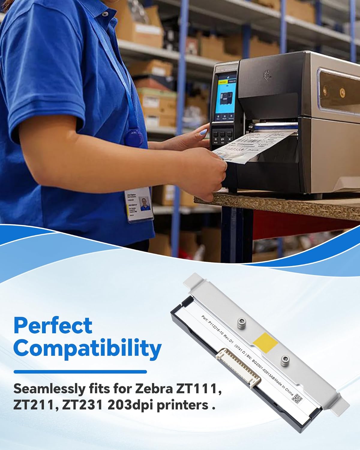 P1123335-012 Genuine Print Head for Zebra ZT111 ZT211 ZT231, New Printhead for Zebra Barcode Thermal Label Industrial Printer 203dpi OEM Replacement P112216-10