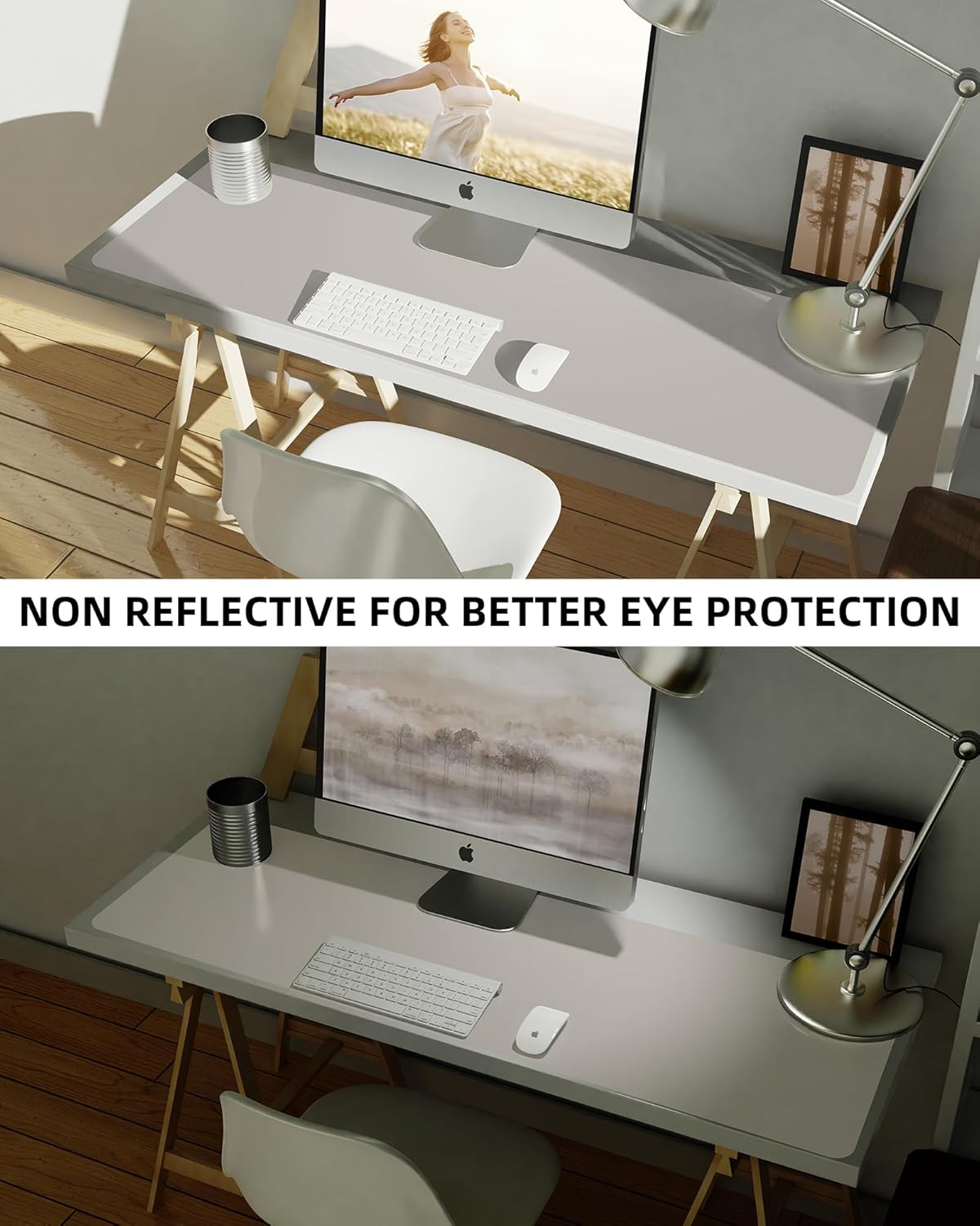 AFIING Leather Desk Pad Protector,Mouse Pad,Office Desk Mat, Non-Slip PU Leather Desk Blotter,Large Desk mat,Waterproof Keyboard mat for Office/Home/Decor (Light Grye,48"" x 17"")