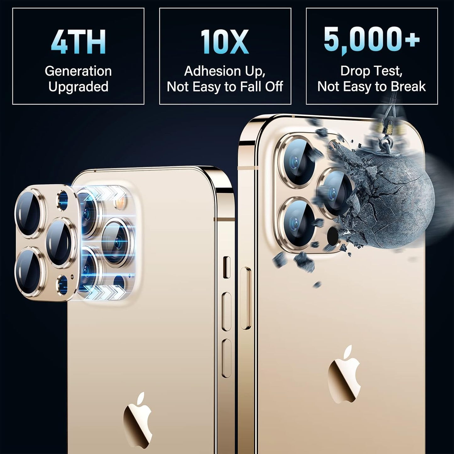 Uyiton for iPhone 12 Pro Max Camera Lens Protector, [Drop Protection][Strong Adsorption] 9H Tempered Glass Camera Cover Screen Metal Ring Case Friendly Scratch Resistant Easy to Install - Gold