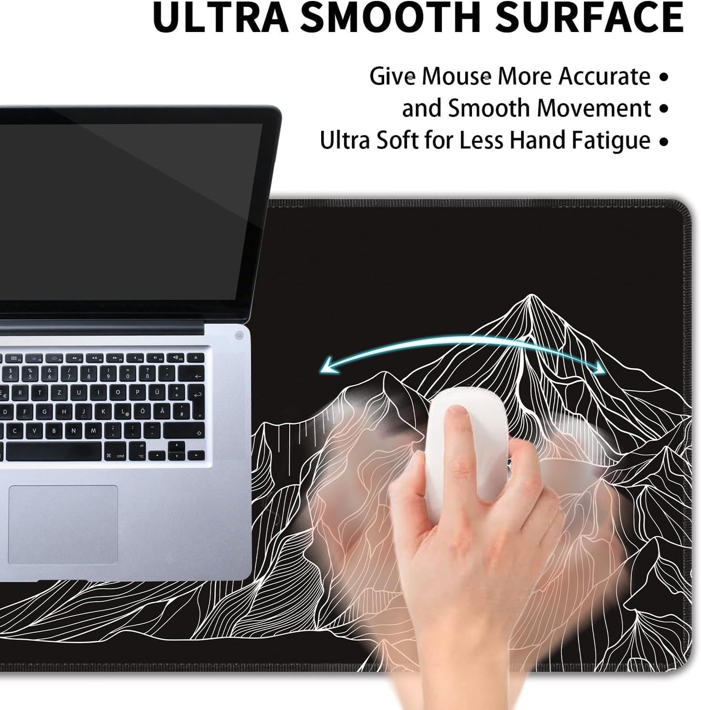 Black and White Mountain Large Mouse Pad,Gaming Keyboard Desk Pad,Extended Mouse Mat Non-Slip Rubber Base with Stitched Edges for Office Game Home XL 31.5"x11.8"