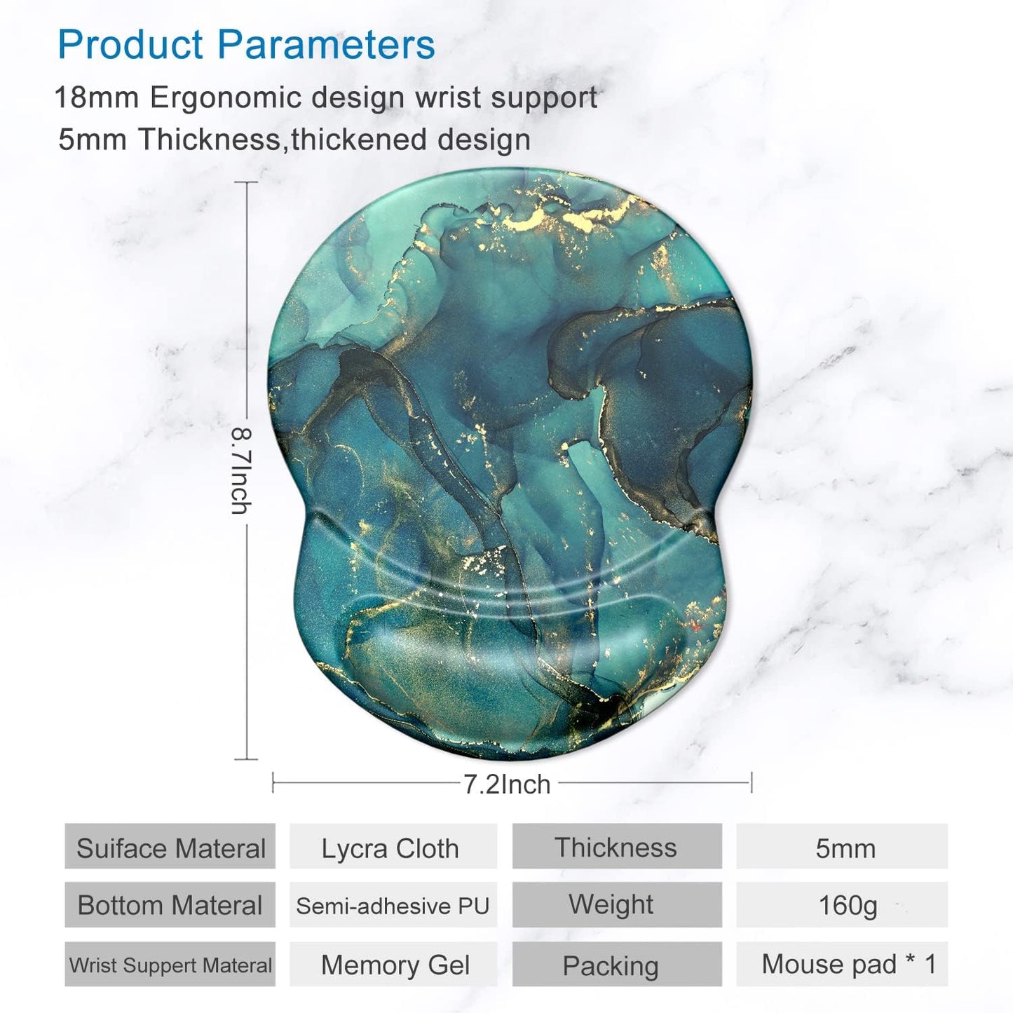 ITNRSIIET Ergonomic Mouse Pad with Gel Wrist Support Small Wrist Rest Smooth Surface Non-Slip PU Base Comfortable Office Supplies Pain Relief, 8.7 x 7.2 inches, Abstract Ink Tempera