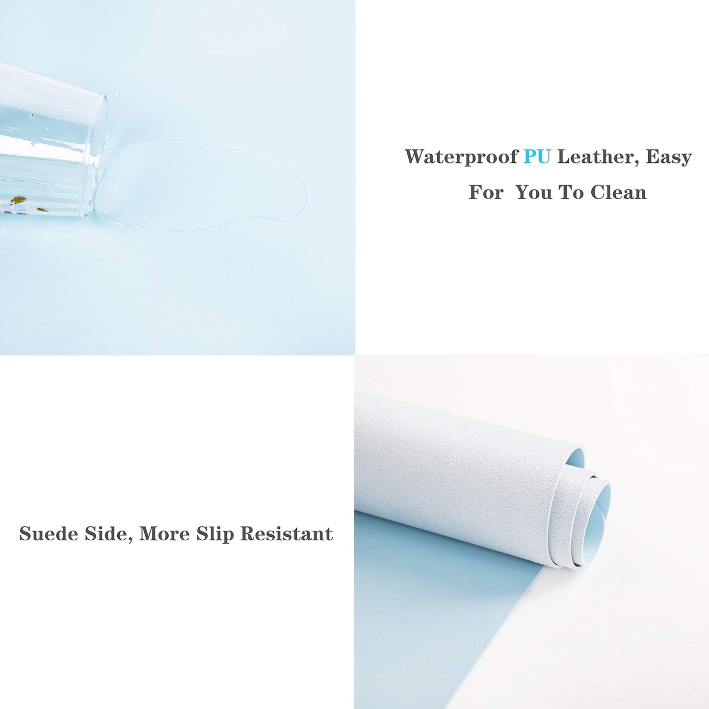 YSAGi Non-Slip Leather Desk Pad L Size, Waterproof Laptop Computer Desk Keyboard Mat, Table Protector Blotter Mat, Large Mouse Pad for Office/Work/Home/Decor(Sky Blue, 35.4" x 17")