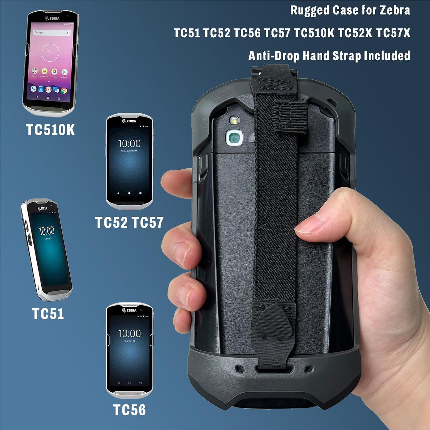 Case for Zebra TC51 TC510K TC52 TC52X TC56 TC57 TC57X TC520 TC520K – Rugged Protective Cover with Strap, Bumper, Boot-Style Holster, Handheld Barcode Scanner Accessory SG-TC51-EXO1-01 (Black)