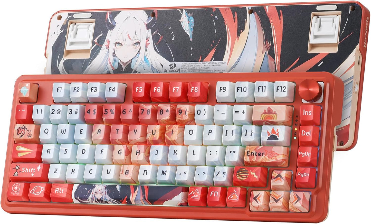 Redragon K673 PRO SE 75% 81 Keys Wireless Gasket RGB Gaming Keyboard, 3-Mode Anime Mechanical Keyboard w/Hot-Swap Socket, Dedicated Knob Control & 5-Layer Noise Dampening, Custom Hi-Fi Linear Switch