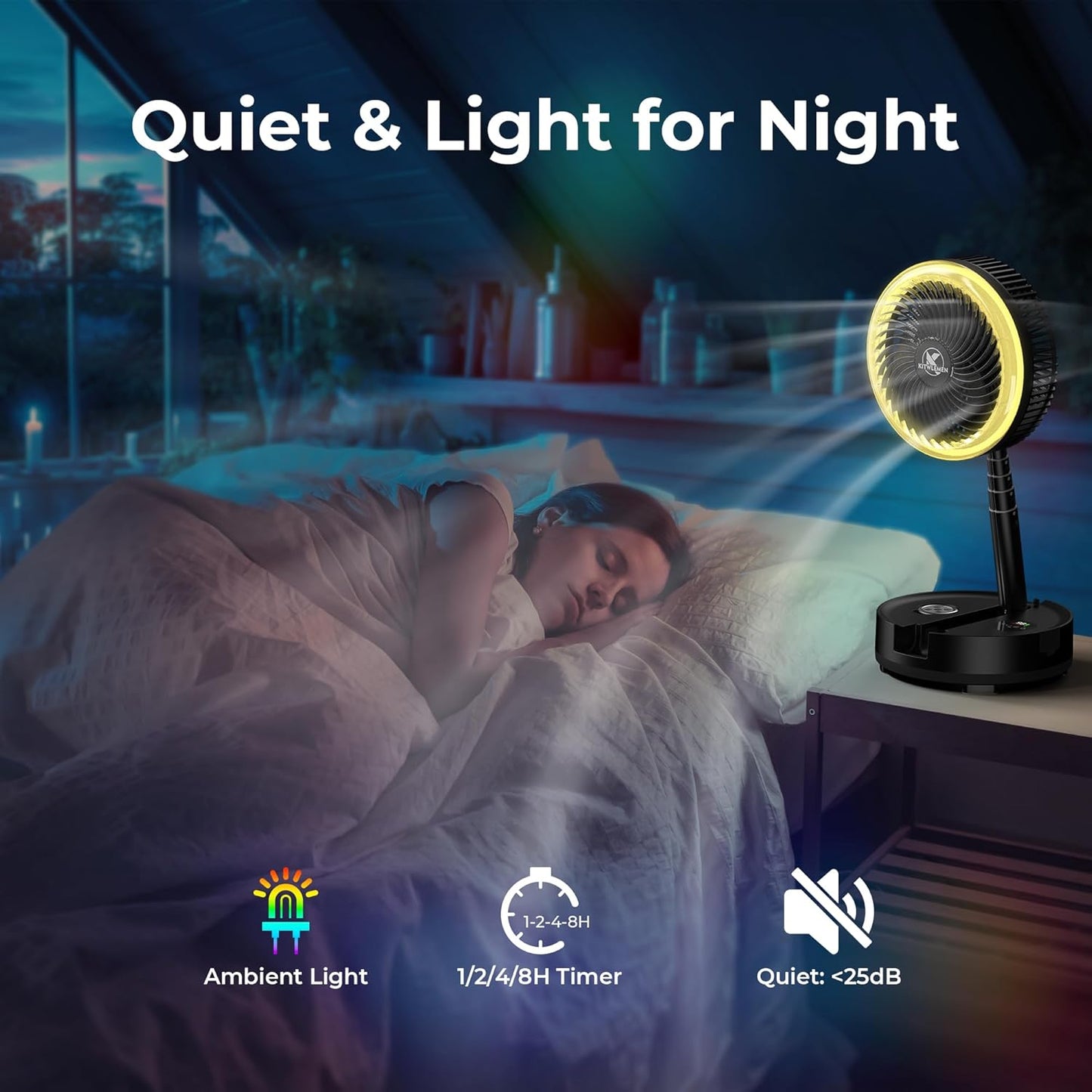 40000mAh Battery Operated Camping Fan - 106Hrs Rechargeable Oscillating Table Fan with Light & Timer, 9 Speeds Portable Travel Fan for Cruise RV Trip, Hurricane Power Outage (10" with Case)