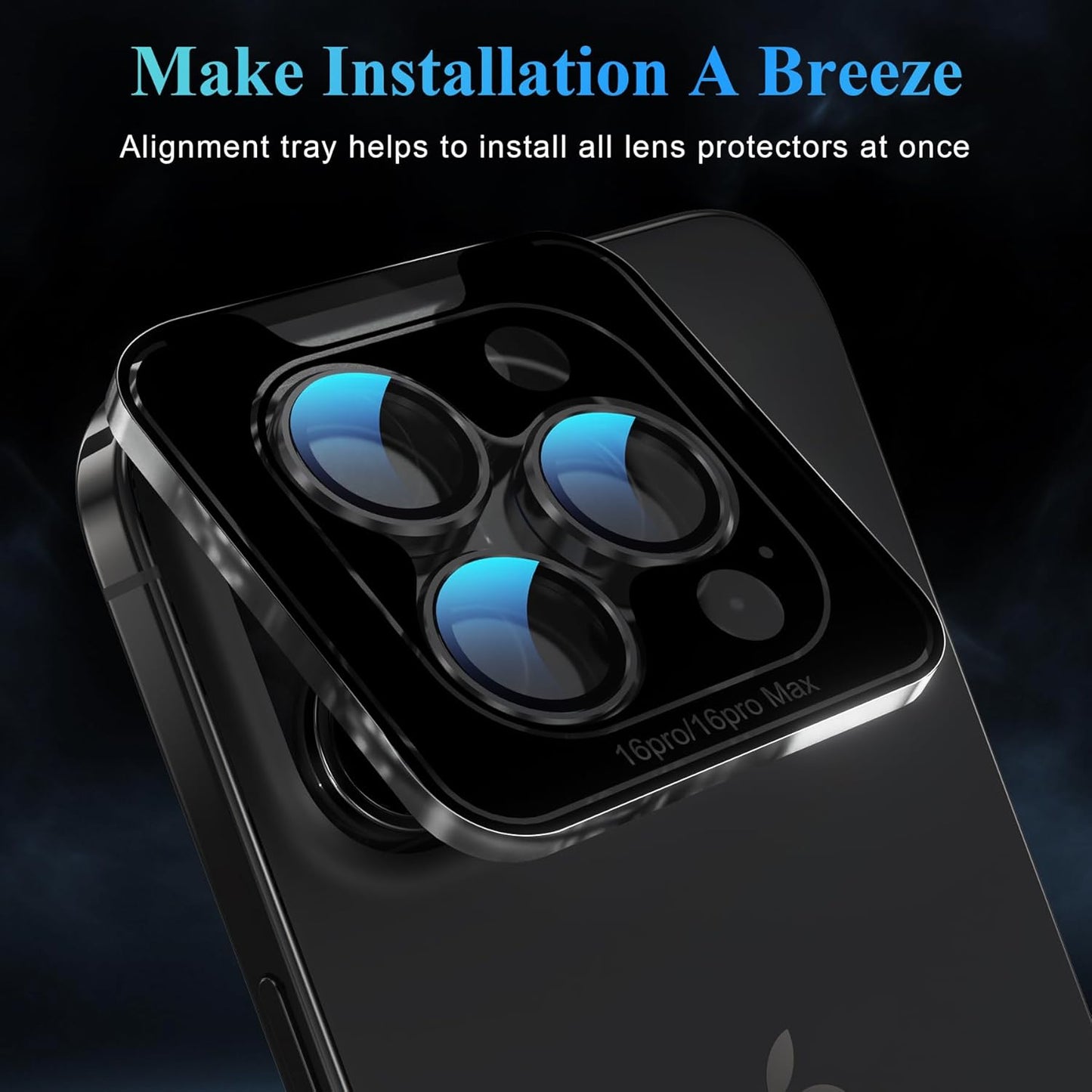 YWXTW Camera Lens Protector for iPhone 16 Pro/iPhone 16 Pro Max, [1 Step Installation Tray] Tempered Glass Screen Protector Metal Individual Camera Cover Accessories (Black Titanium-2Pack)