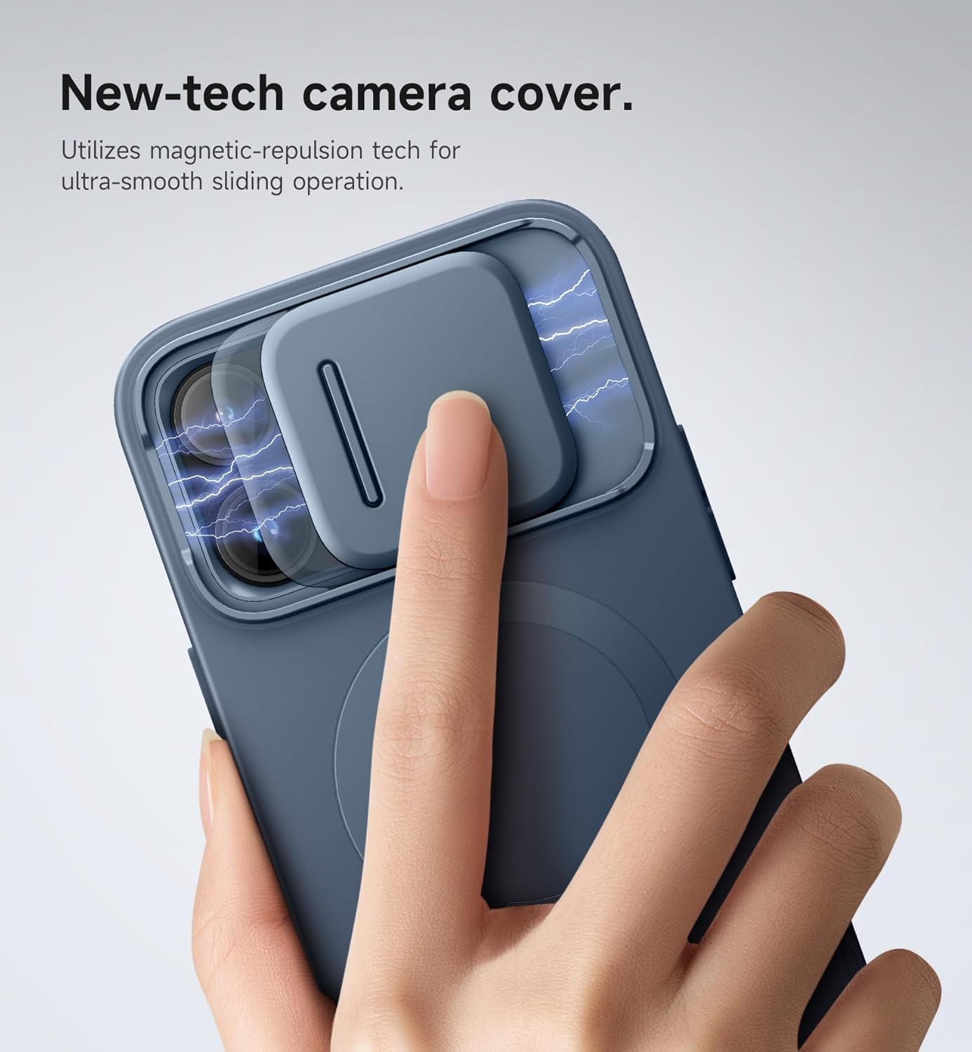 SURITCH for iPhone 14 Pro Max Case with Magnetic Camera Slide Cover and Adjustable Kickstand, Compatible with MagSafe, Shockproof Bumper Case Slim Protective Cover 6.7 Inch, Blue