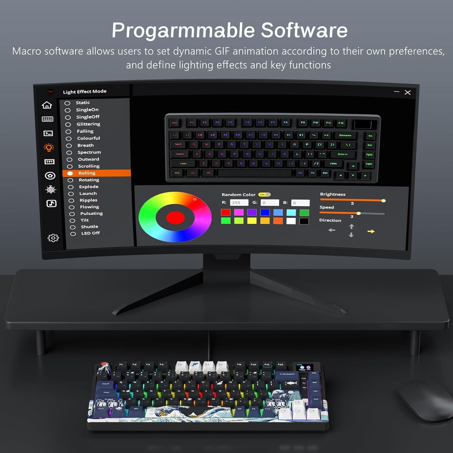 Womier S-K80 75% Keyboard with Color Multimedia Display Mechanical Gaming Keyboard, Wired Hot Swappable Gasket Mount RGB Custom Key Board, Pre-lubed Stabilizer for Mac/Win, Black Kanagawa