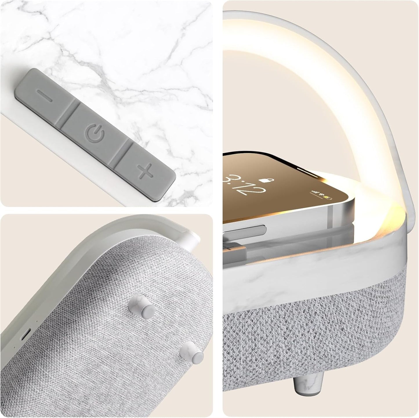 LED Bedside Lamp, Touch Lamps for Bedroom Nightstand, 4 in 1 Bedside Table Lamp with Wireless Charger, Portable Bluetooth Speaker, Phone Holder, Dimmable Charging Birthday Gifts for Women