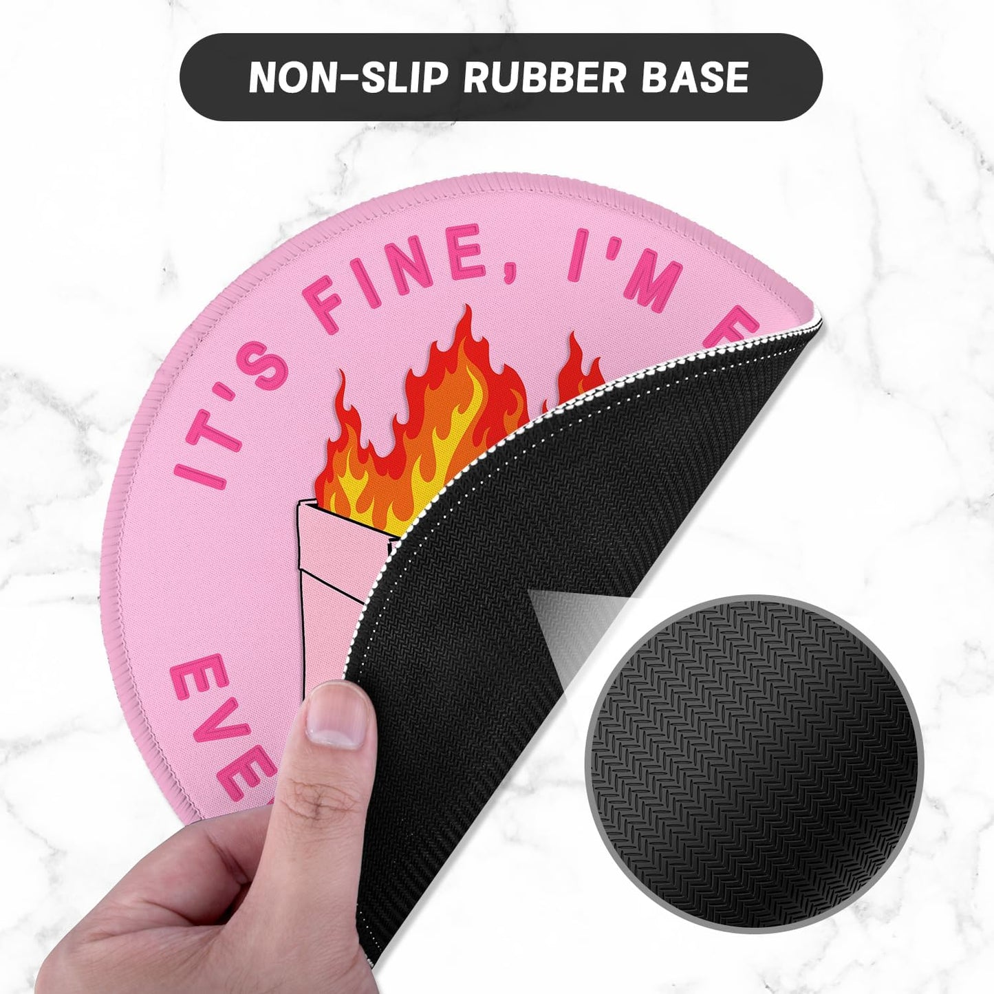 ITNRSIIET Round Mouse Pad with Stitched Edge Premium-Textured Waterproof Non-Slip Rubber Base Desktop Protection Mat Diameter 8.7 inches, Pink Cute Dumpster
