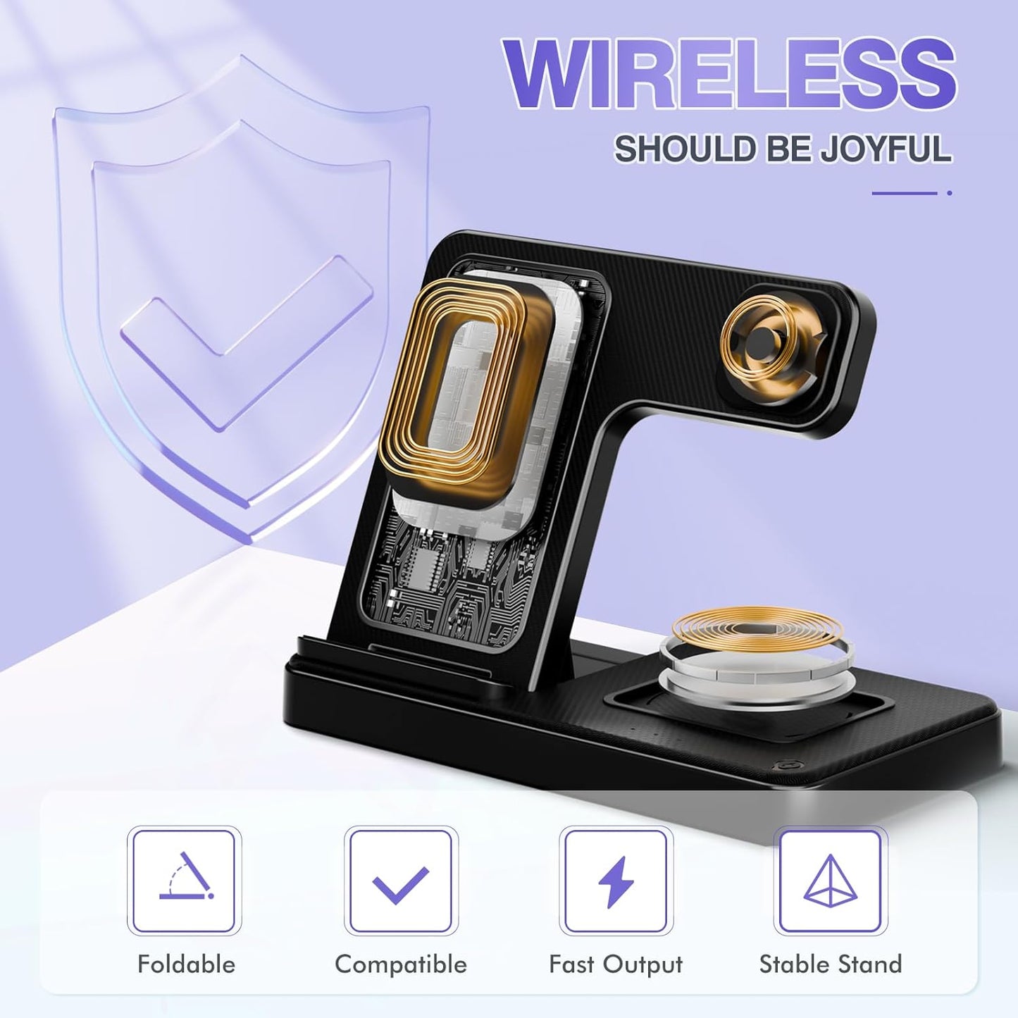 Charging Station Wireless Charger: 3-in-1 Charger Desk Stand Multiple Devices - for iPhone 16e 16 15 14 13 12 Pro Max - for Apple Watch and AirPods Ultra Series - Bedside Nightstand