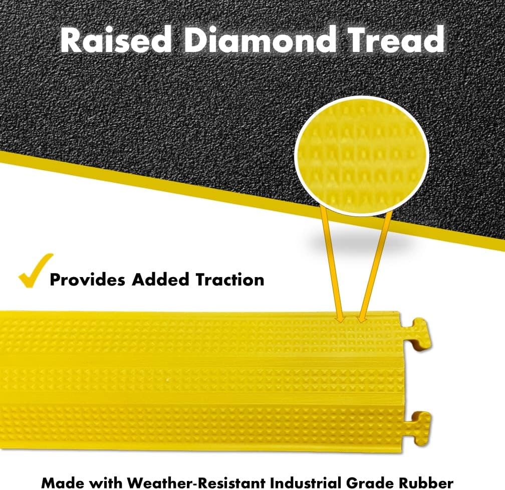 Kable Kontrol Drop Over Floor Cord Cover – 60” Inch Long 1 Channel Cable or Wire Protector – 50 Pcs Bulk Pack - Rubber Ramp for Indoor and Outdoor Use – Yellow