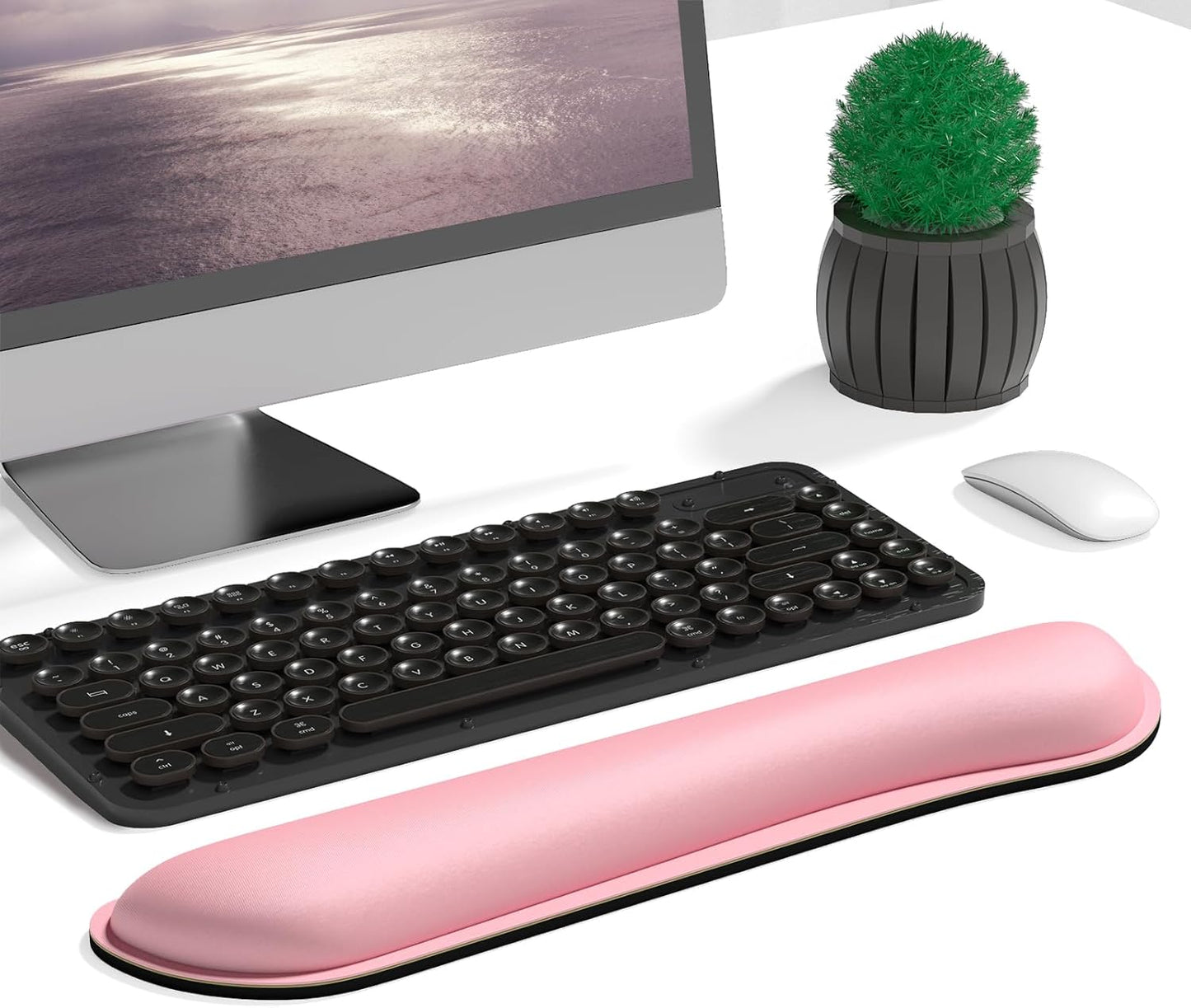Dapesuom Enlarge Keyboard Wrist Rest, Memory Foam Keyboard Wrist Cushion for Computer Desk Mats Support, Typing Pain Relief Ergonomic Mouse Pad Rests with Non-Slip Base for Gaming, Laptop, Rose Pink