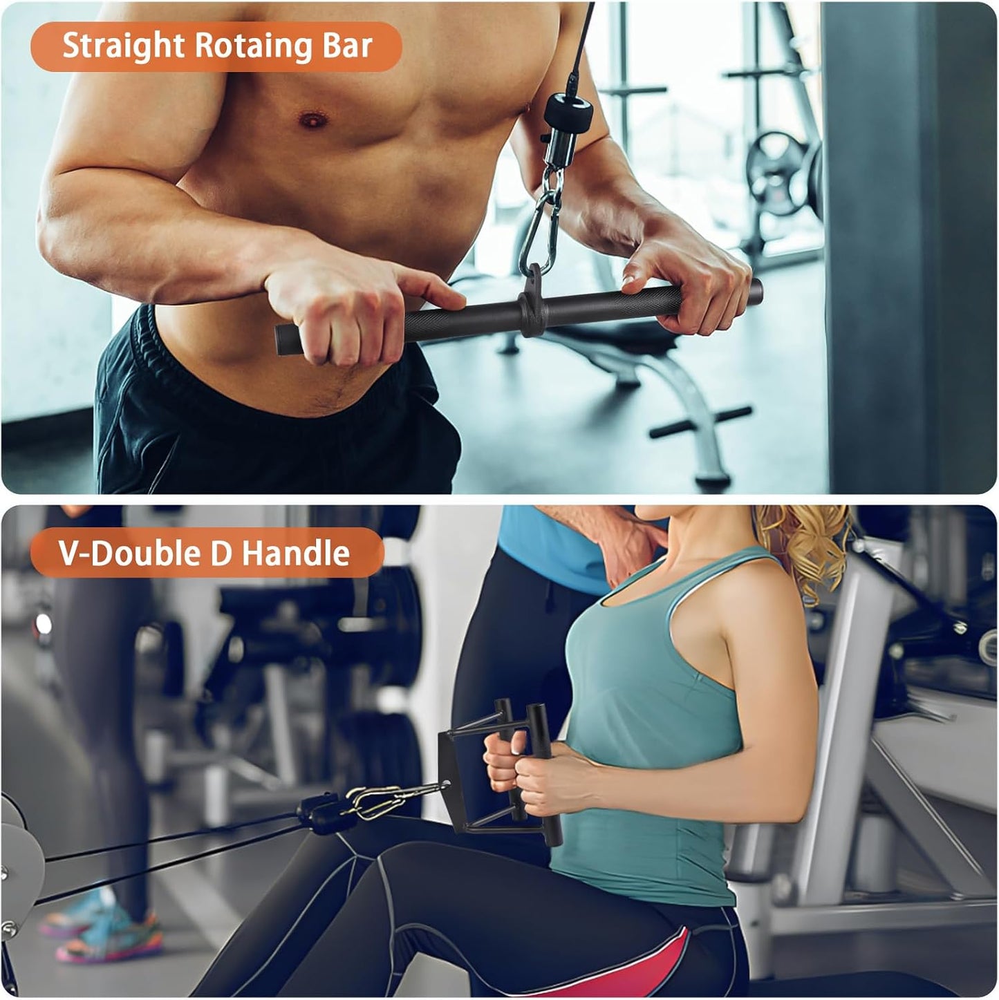 SERTT Workout Cable Machine Attachment for Home Gym, LAT Pulldown Attachments, Cable Accessories for Weight Training, Straight Pull Down Bar, Tricep Rope, Double D Row Handle, V-Shaped Bar