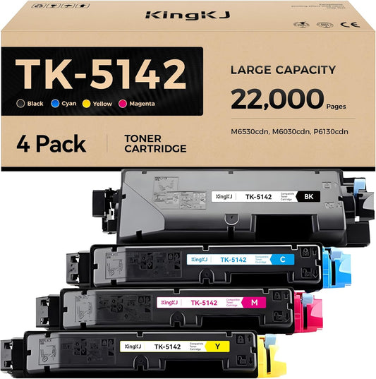 TK-5142 TK5142 Toner Cartridge 4-Pack High Yield Replacement for TK-5142K TK-5142C TK-5142M TK-5142Y Compatible with Kyocera ECOSYS M6530cdn M6030cdn P6130cdn Laser Printer Black Cyan Magenta Yellow