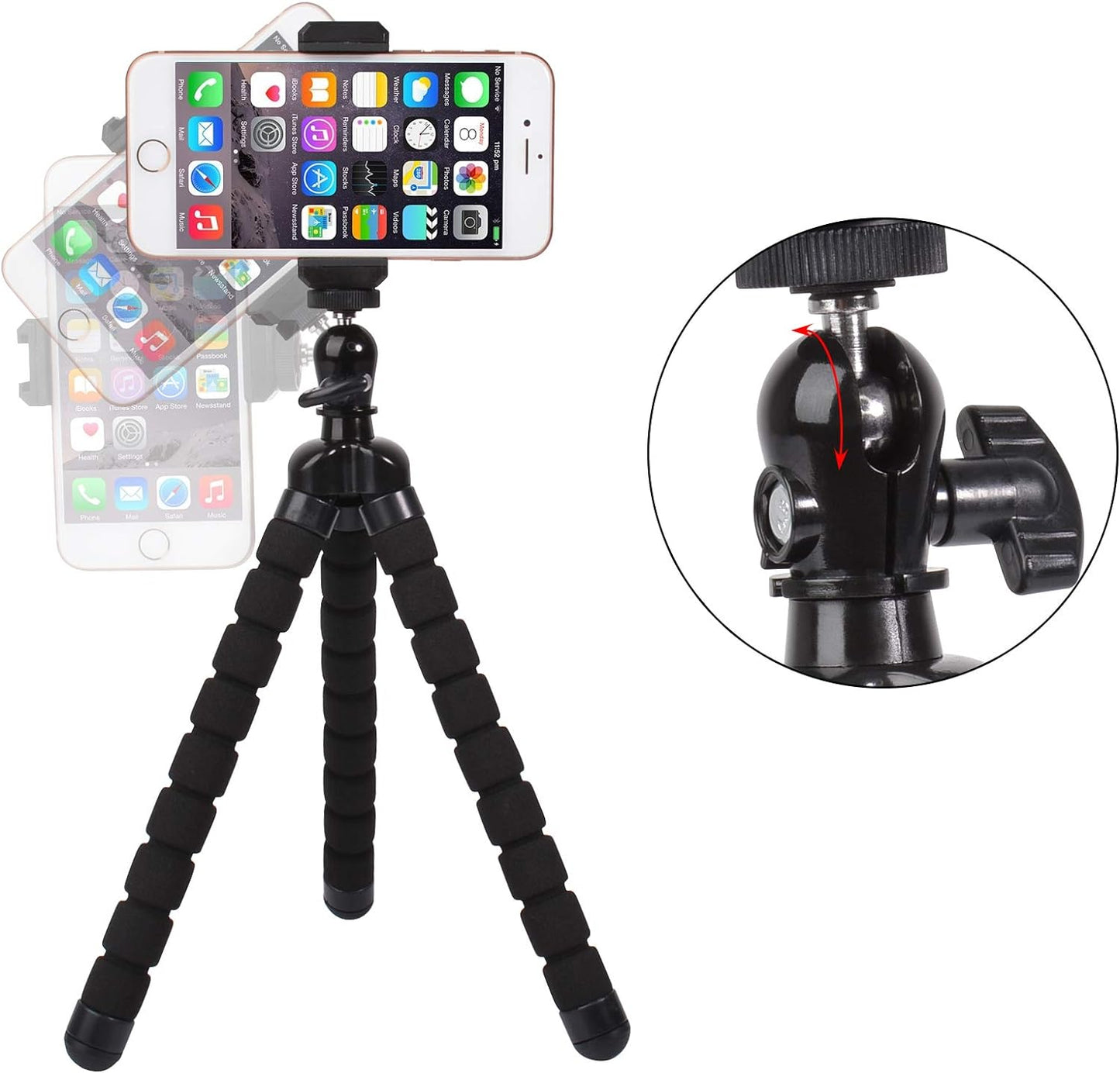 Phone Mini Tripod, Ruittos Premium Flexible Mobile Phone Tripod Stand Compatible with iPhone Samsung Go Pro, Small Digital Camera, Black