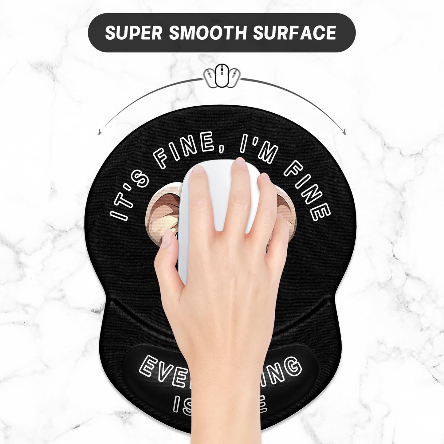 ITNRSIIET Ergonomic Mouse Pad with Gel Wrist Support Small Wrist Rest Smooth Surface Non-Slip PU Base Comfortable Office Supplies Pain Relief, 8.7 x 7.2 inches, Pretty Fine Elephant