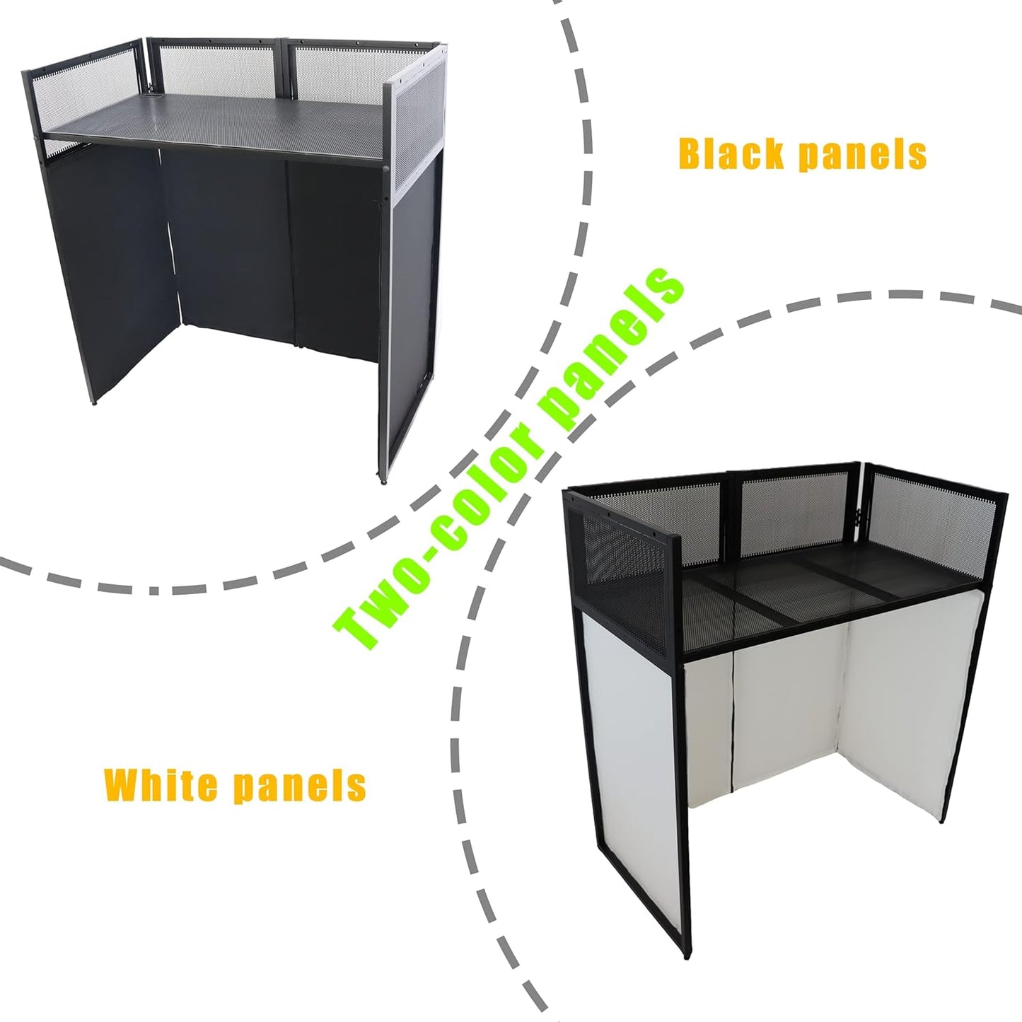 Portable DJ Booth DJ Facade DJ Table Station Two-position Height Adjustable Tabletop DJ Table Stand DJ Event Booth w/Travel Bag Black&White Scrims For Gig, Party, Show