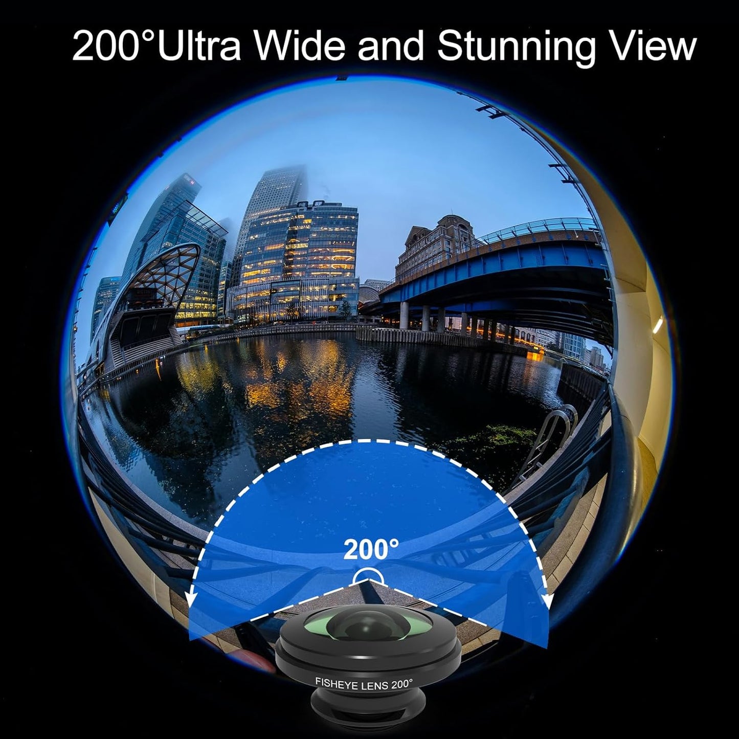 200° Fisheye Lens with 17mm Thread Universal Phone Lens Clip for iPhone and Android Smartphones, Suitable for VR Live Streaming & Architectural Photography