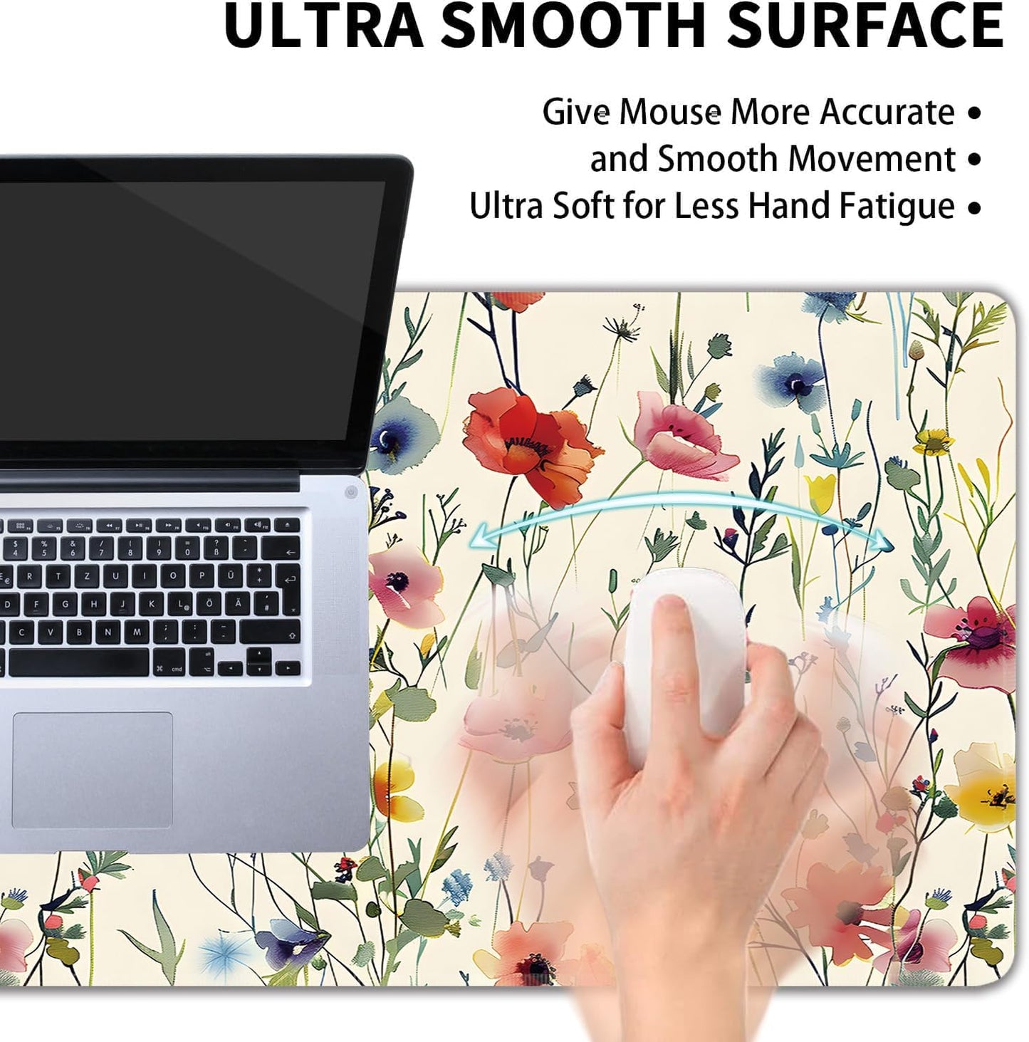 Wild Flowers Large Mouse Pad,Gaming Keyboard Desk Pad,Extended Mouse Mat Non-Slip Rubber Base with Stitched Edges for Office Game Home XXL 35.4"x15.7"
