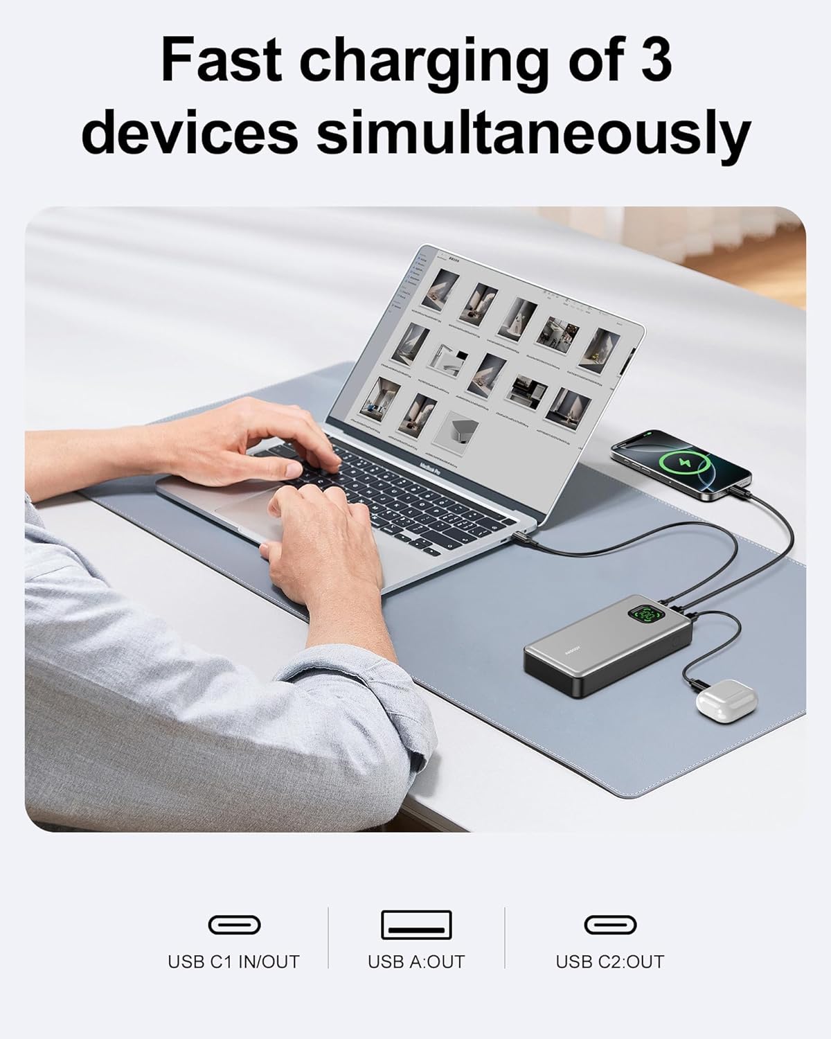 65W Power Bank, 25000mAh Laptop Portable Charger, 100W Total Fast Charging Battery Pack for MacBook Dell XPS iPad Tablet Steam Deck iPhone 16/15 Series Samsung Switch and More Silver