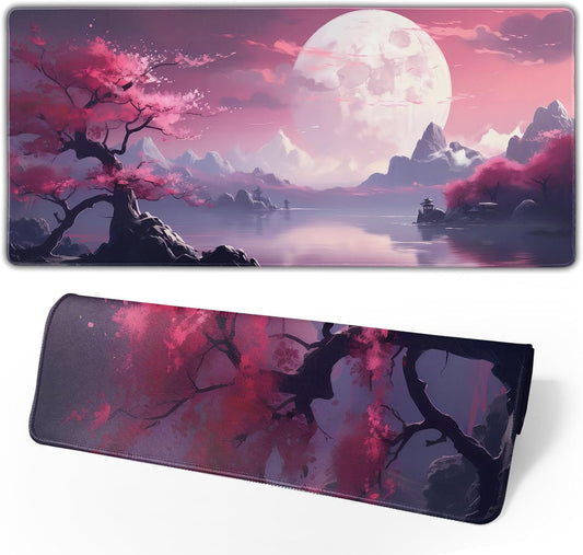 Watercolor Japanese Large Gaming Mouse Pad,Japanese Mouse Pad 31.5 x 11.8 in Mat Desk Pad,Large Desk Mat,Extended Keyboard Mousepad with Non-Slip Base and Stitched Edge for Desk Home Office