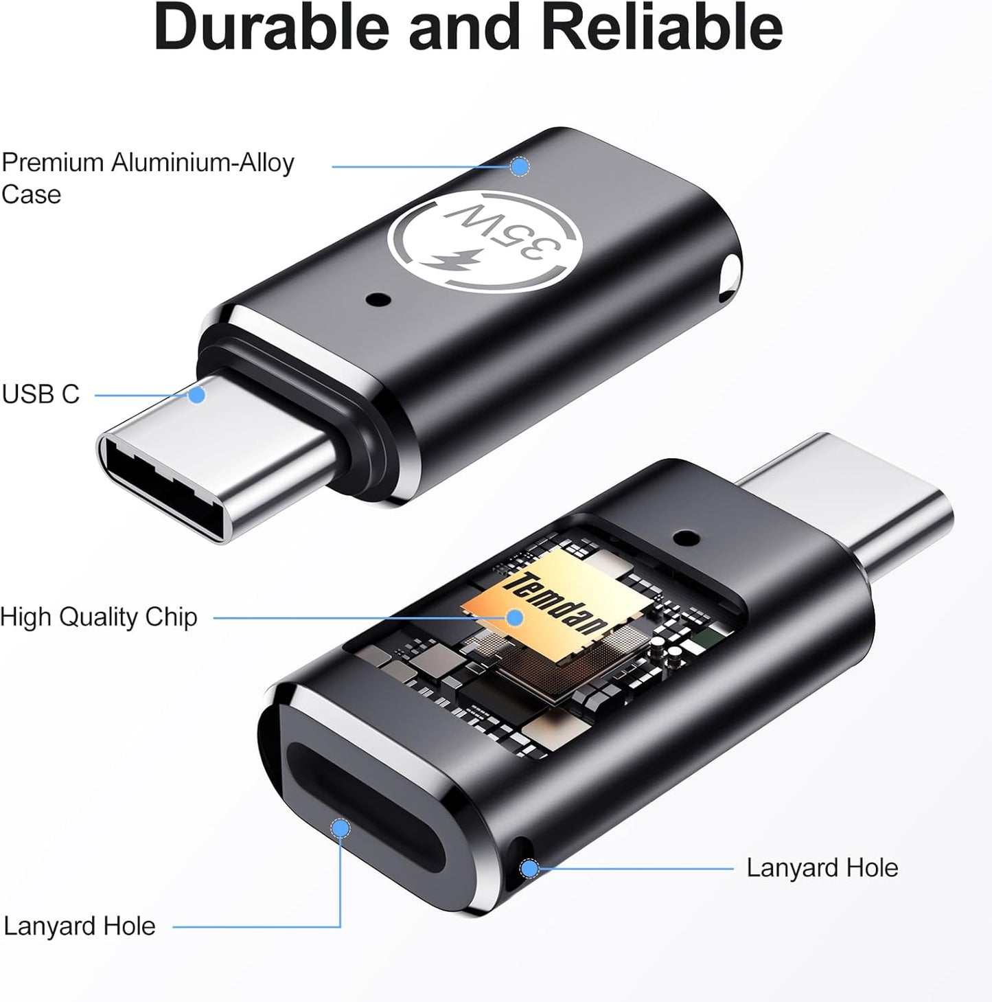 Temdan Lightning to USB C Adapter (2 Pack) for iPhone 15/16 Pro/16 Pro Max/16 Plus,Type C Charger Connector,Support Charging & Data Transfer,for iPhone 15/16 Charger Adapter Not for Audio/OTG-35W