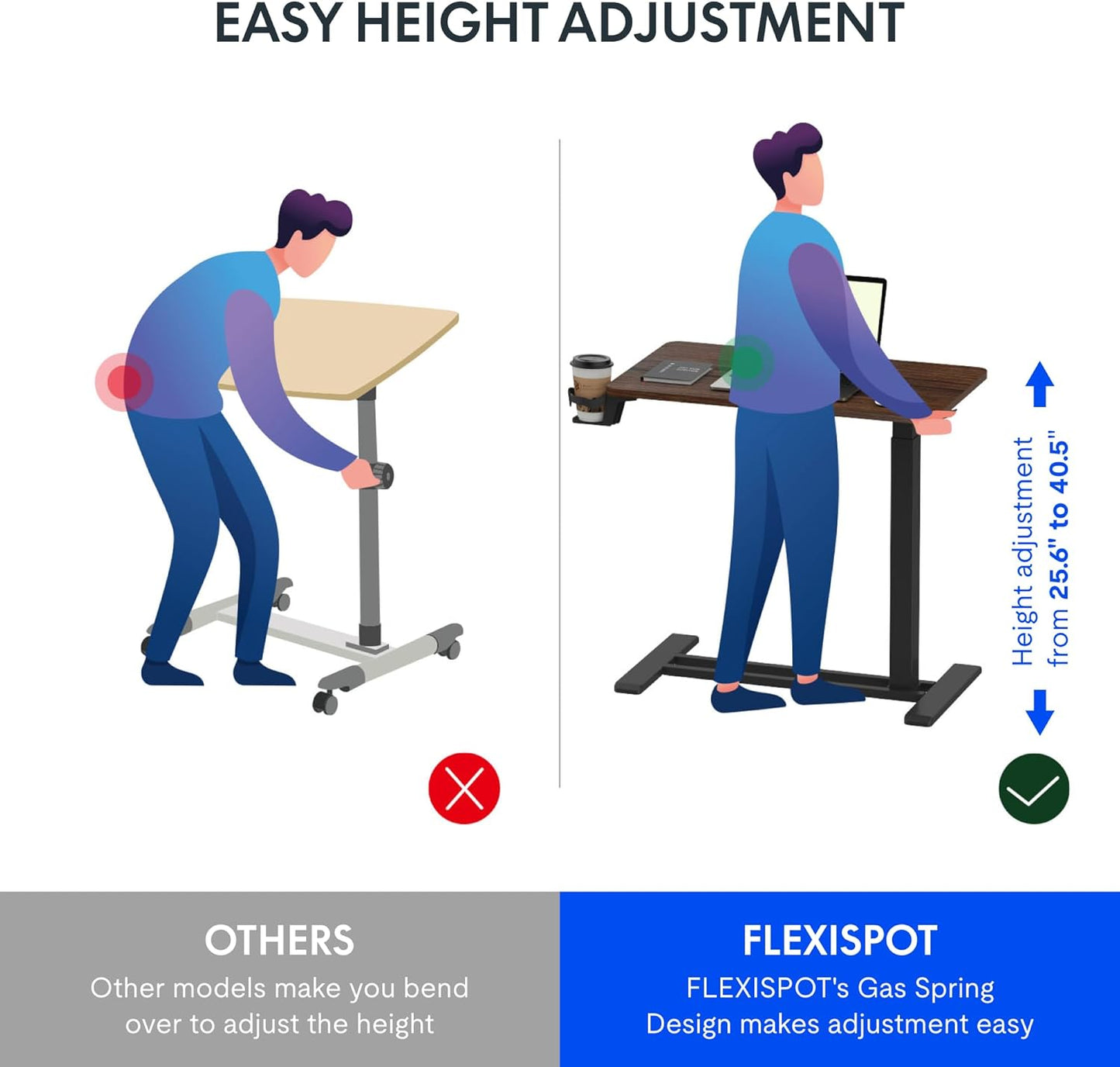 FLEXISPOT Medical Adjustable Overbed Bedside Table with Wheels Pneumatic Mobile Standing Desk Laptop Desk Rolling Computer Cart Movable Table Hospital Home Use(31.5" W x 17.7" D, Mahogany Large)