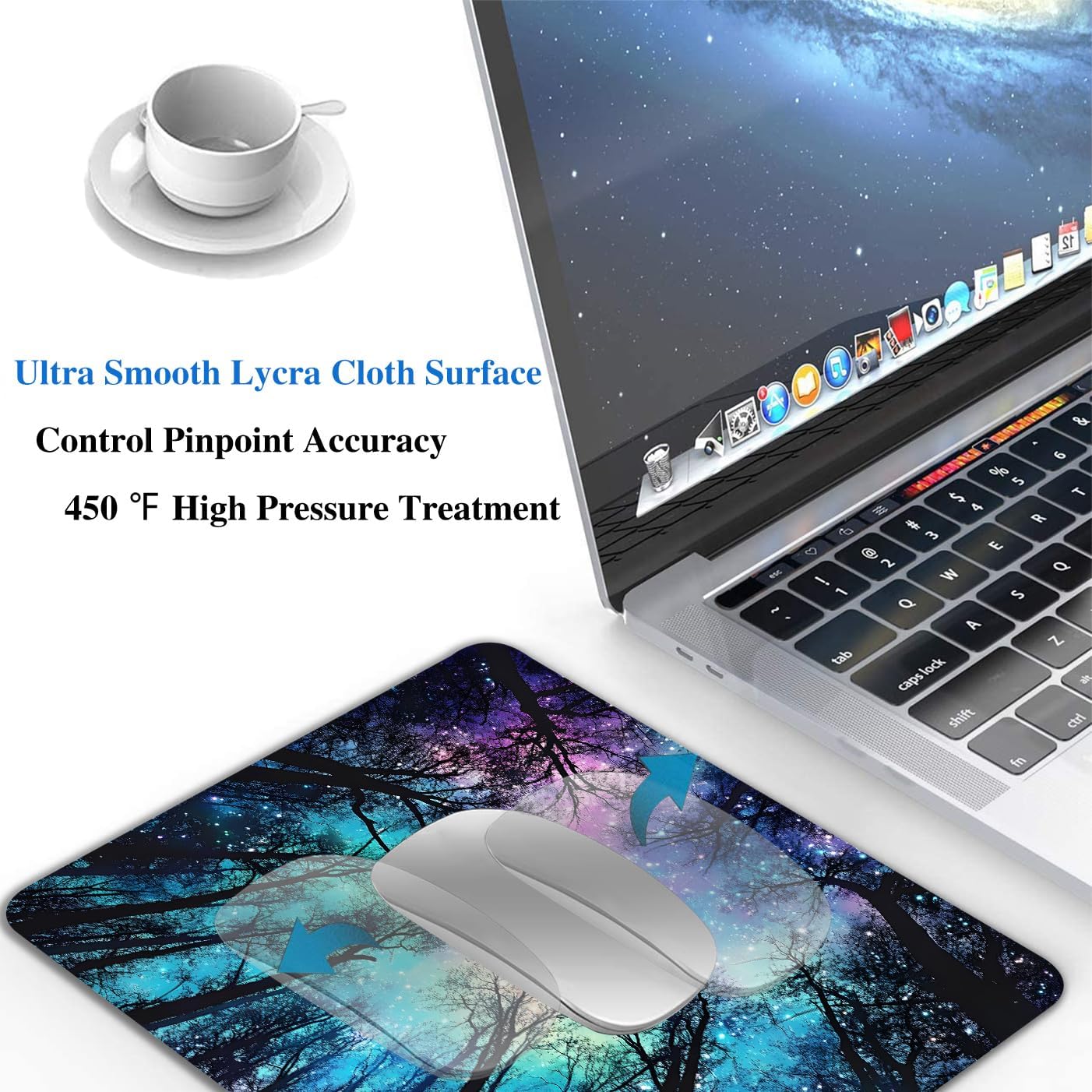 Black Night Sky Forest Mouse Pads for Desk, Portable Wireless Computer Mouse pad Small Design with Women, Non-Slip Rubber Base Laptop Mousepad 9.5" x 7.9" Smooth Surface for Office & Travel
