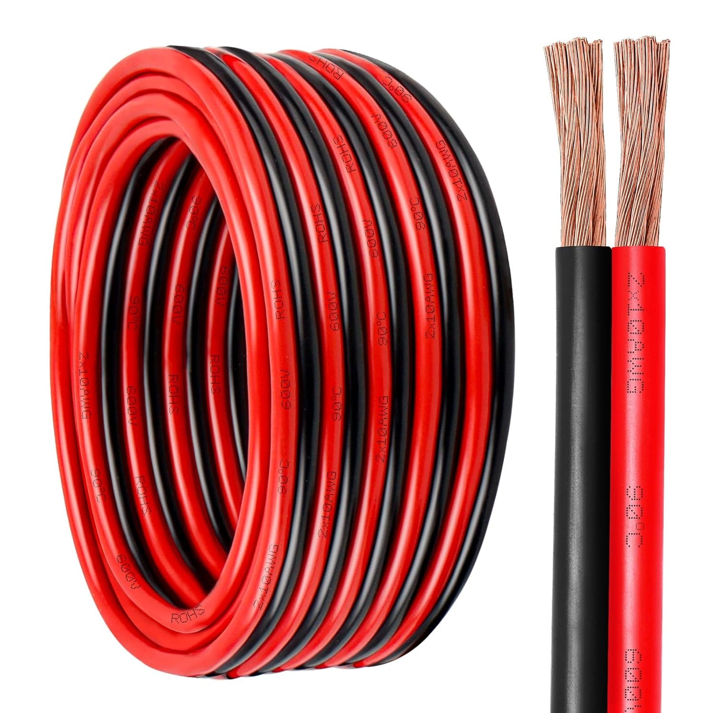 10 Gauge Wire 2 Conductors Copper Wire, 10 AWG Battery Cable Oxygen Free Copper Wire for Solar Panel, Automotive, Trailer, RV and Speaker (10 Gauge 30FT)