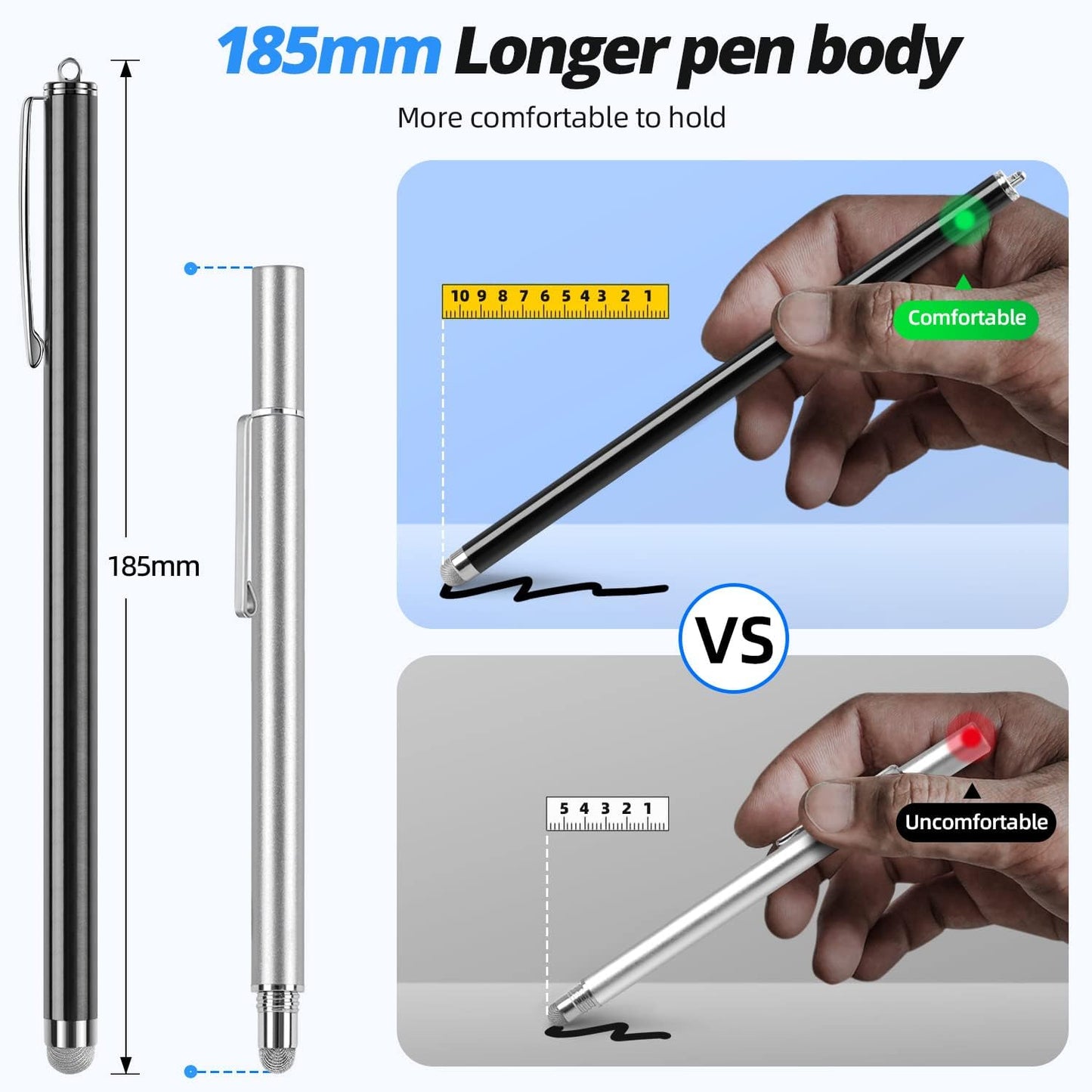 Stylus pens for Touch Screens [5 Pack Long Pen Body] Fiber mesh Tips High Sensitivity & Fine Point Capacitive Pen Compatible for ipad iPhone Android Tablet Laptop Microsoft Surface Chromebook
