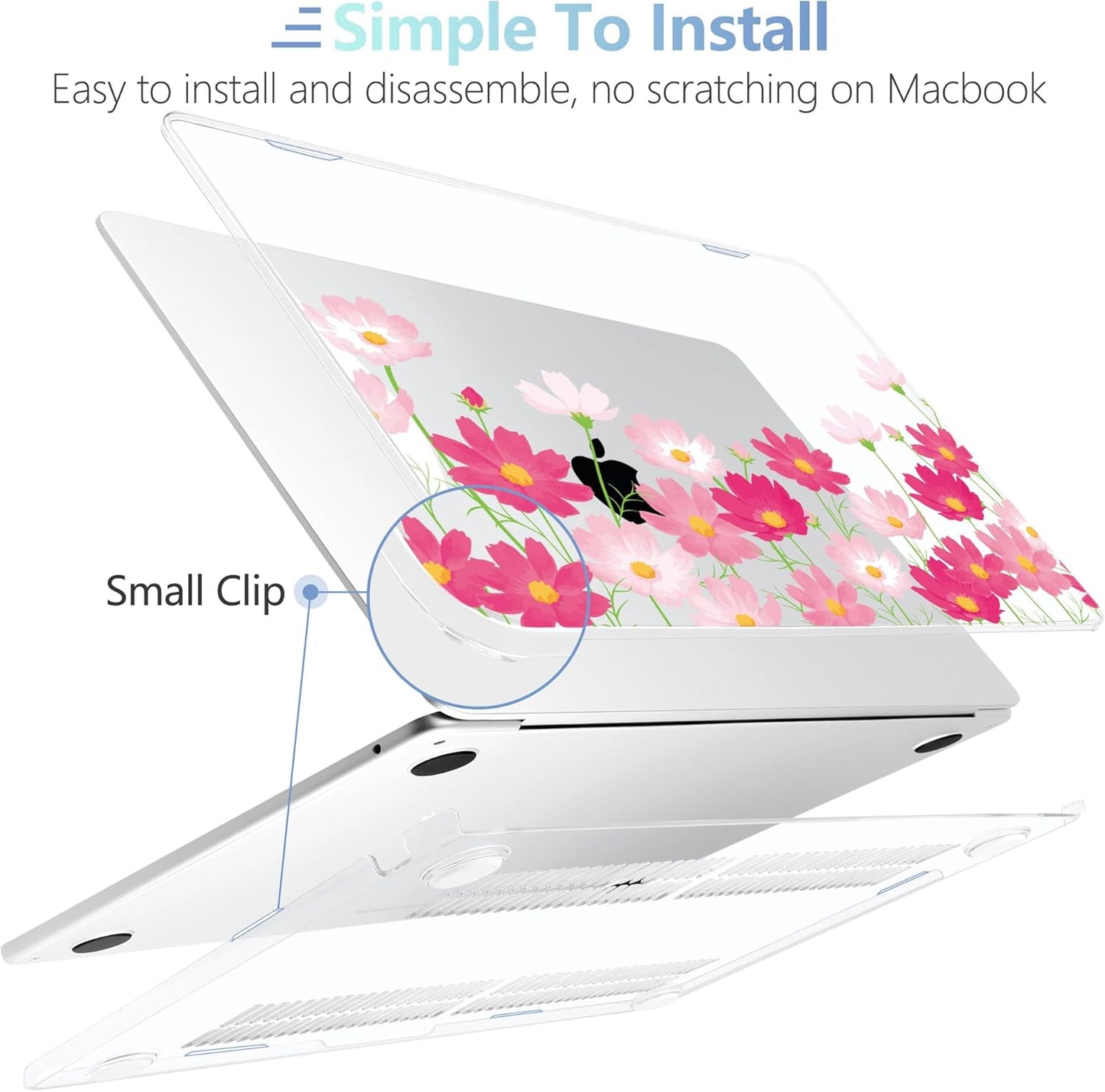 MEEgoodo Case for MacBook Air M4/M3/M2 13.6 inch 2025 2024 2022, Fit Model A3240 A3113 A2681, Compatible with MacBook Air 13 inch, Laptop Hard Shell Case with Keyboard Cover, Bright Pink Flowers