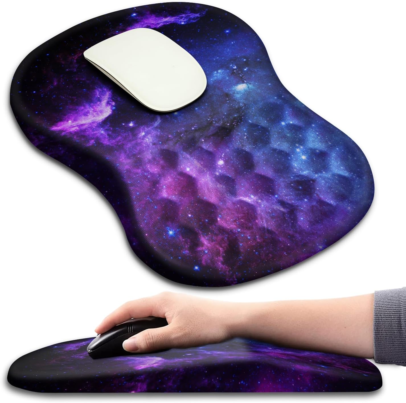 Hokafenle Ergonomic Mouse Pad Wrist Support with Massage Design, Wrist Rest Pain Relief Mousepad with Memory Foam&Non-Slip PU Base, Mouse Pads for Wireless Mouse & Desk (12x8 inch,Galaxy)