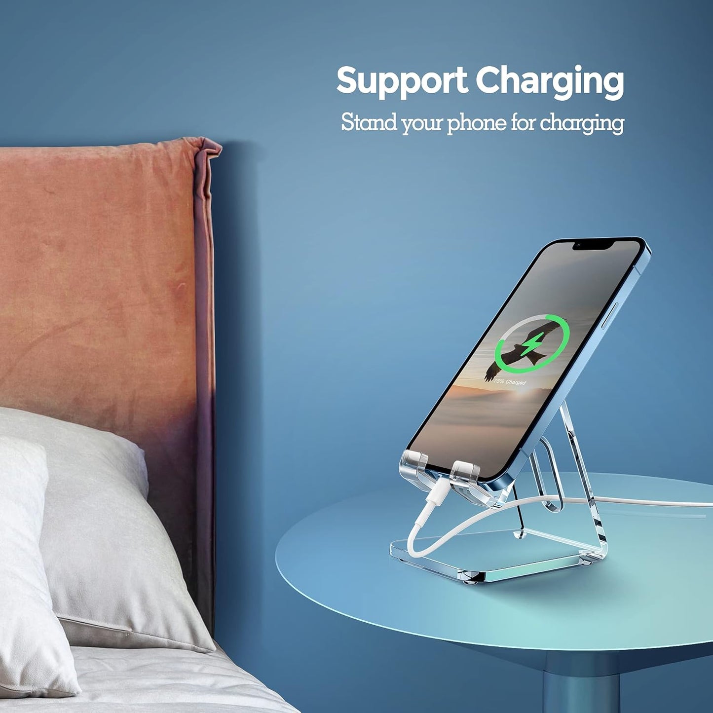 CreaDream Acrylic Cell Phone Stand, 5mm Thicker Clear Cell Phone Holder, Transparent Phone Stand for Desk, Desktop, Desk Accessories, Suitable for iPhone 14 13 Pro Max, All Smartphone 4-8inch