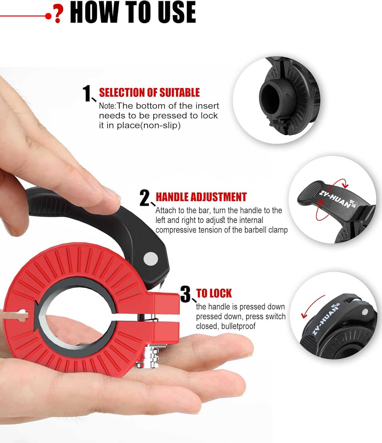 Pro Barbell Clips 1 inch Barbell Clamps 0.9-1.18inch Quick Release Weight Clips for Bars Multi-Size Adjustable Olympic Barbell Clamps