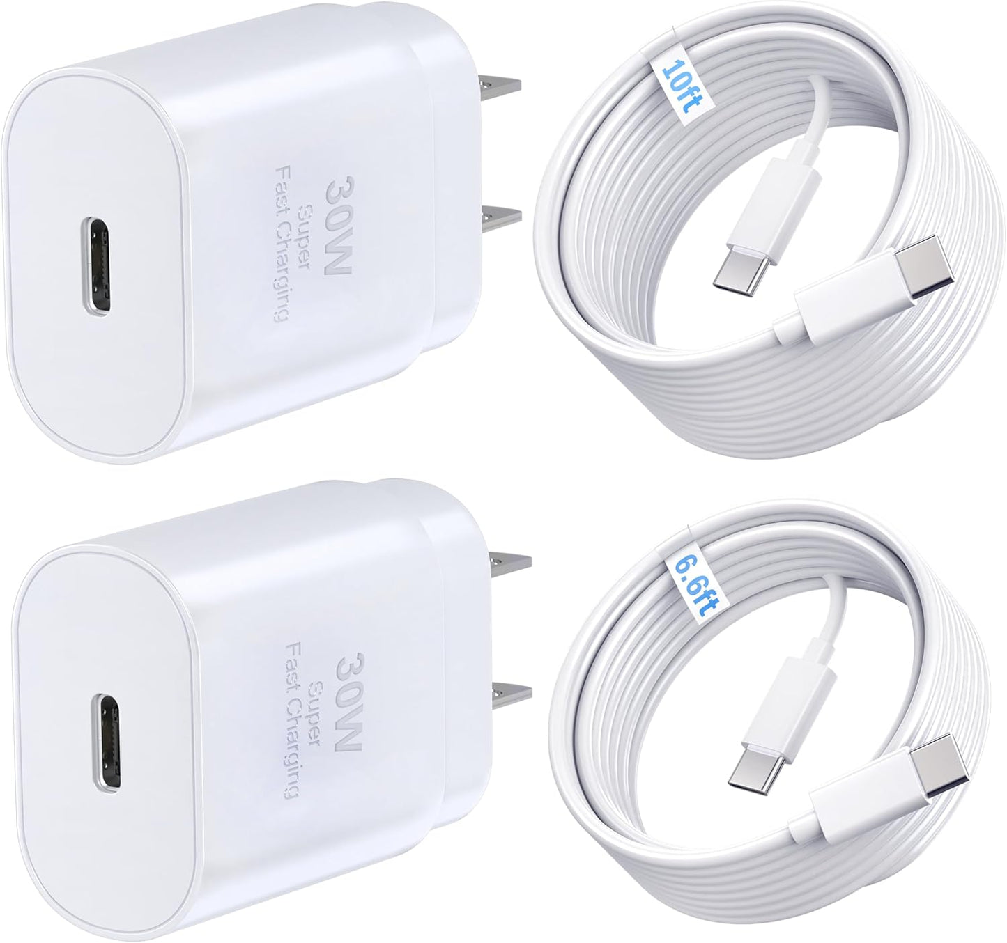 Phone 15 16 Charger, 30W Super Fast Charging, USB C Block Type C Cable Cord [ 6.6ft + 10ft ] for iPhone 16,16 Plus,16 Pro,16 Pro Max, iPhone15, iPad Pro 12.9/11, Galaxy S25, S24,S23-2Pack