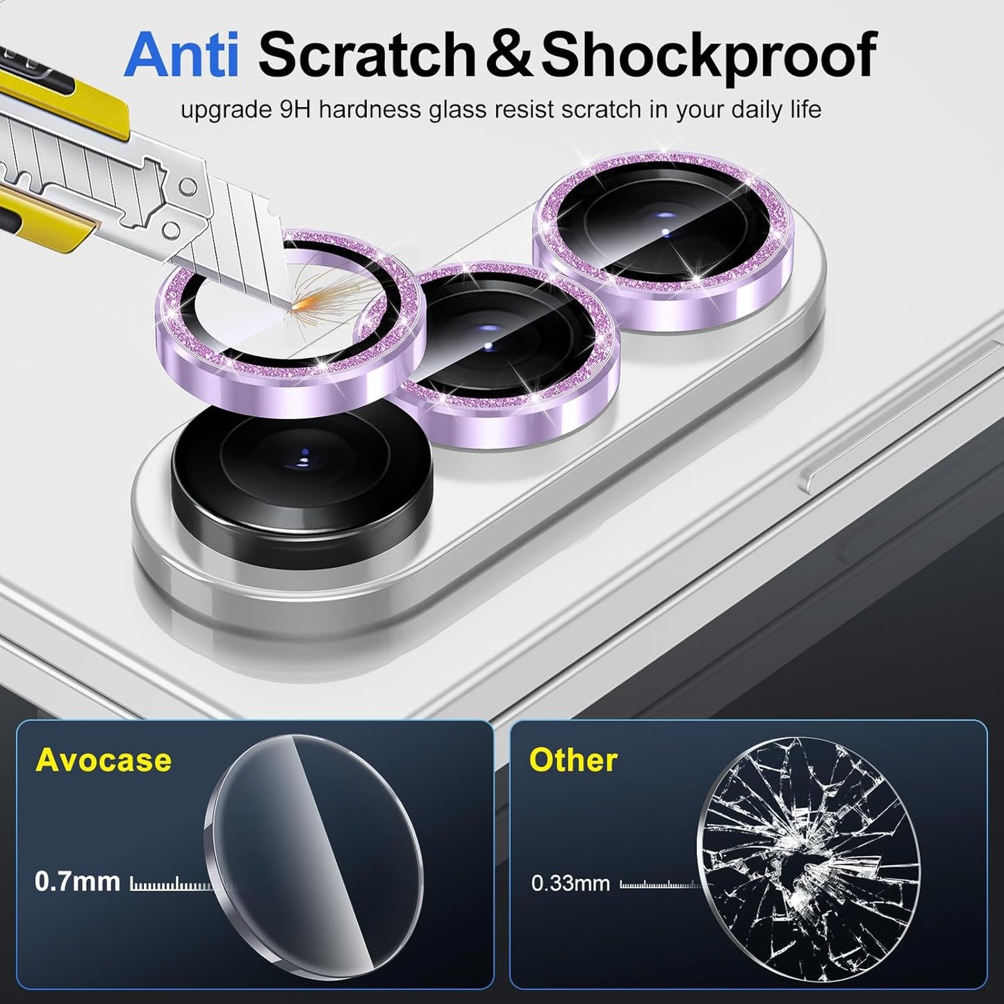 for Samsung Galaxy Z Fold 7 Camera Lens Protector, Individual Metal Ring Tempered Glass Lens Cover, [Strong Adsorption] Scratch Resistant Ultra-Thin HD Clear Lens Cover, 1 Set-Purple Sparkly